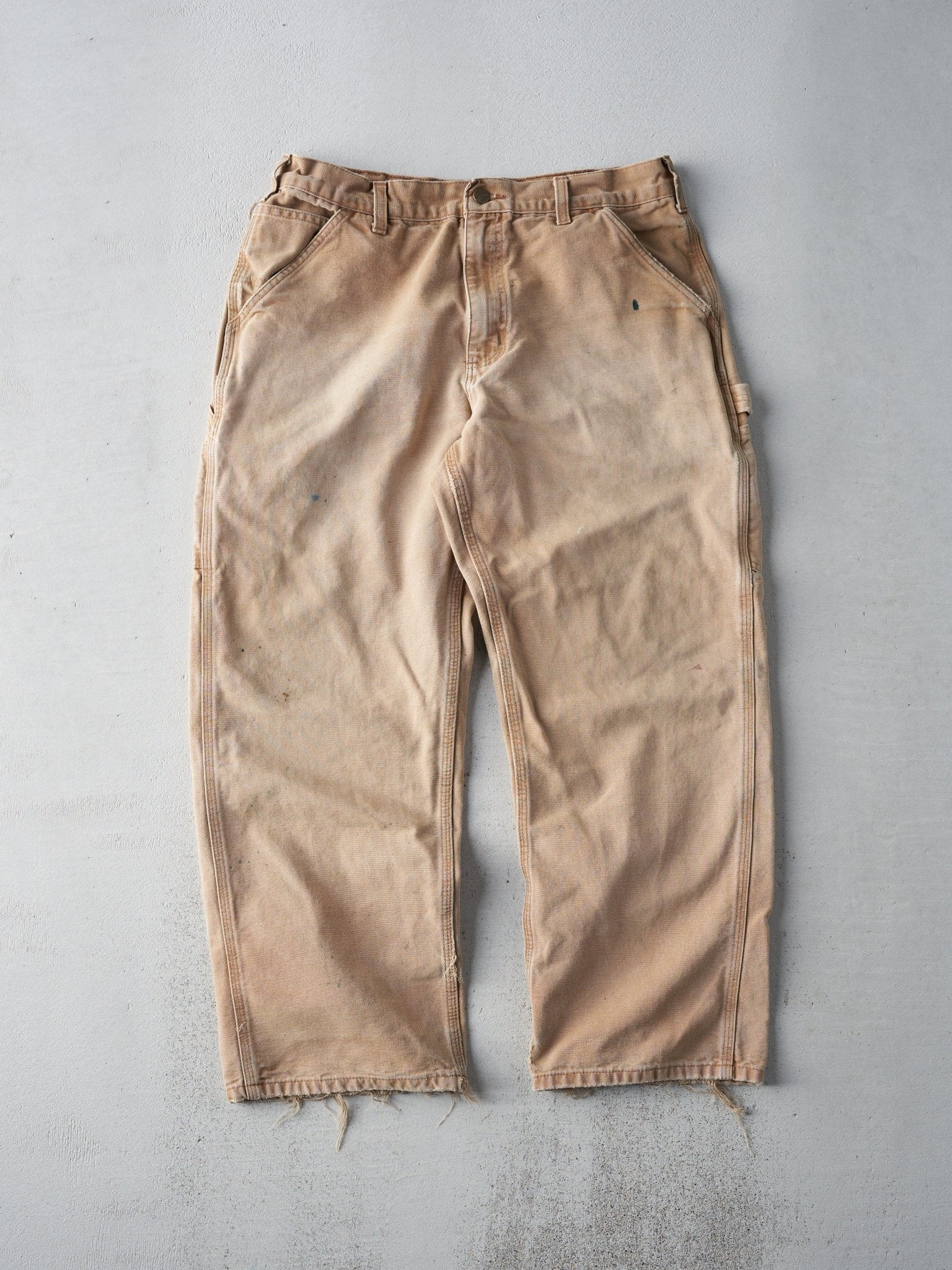 Vintage 90s Beige Cargo Carhartt Dungaree Fit Carpenter Pants (33x26.5)