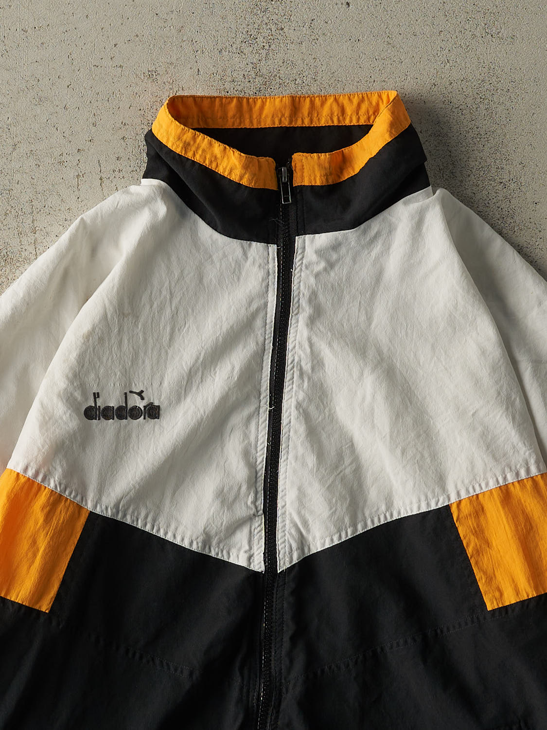 Vintage 90s White, Black & Yellow Diadora Boxy Track Jacket (XL
