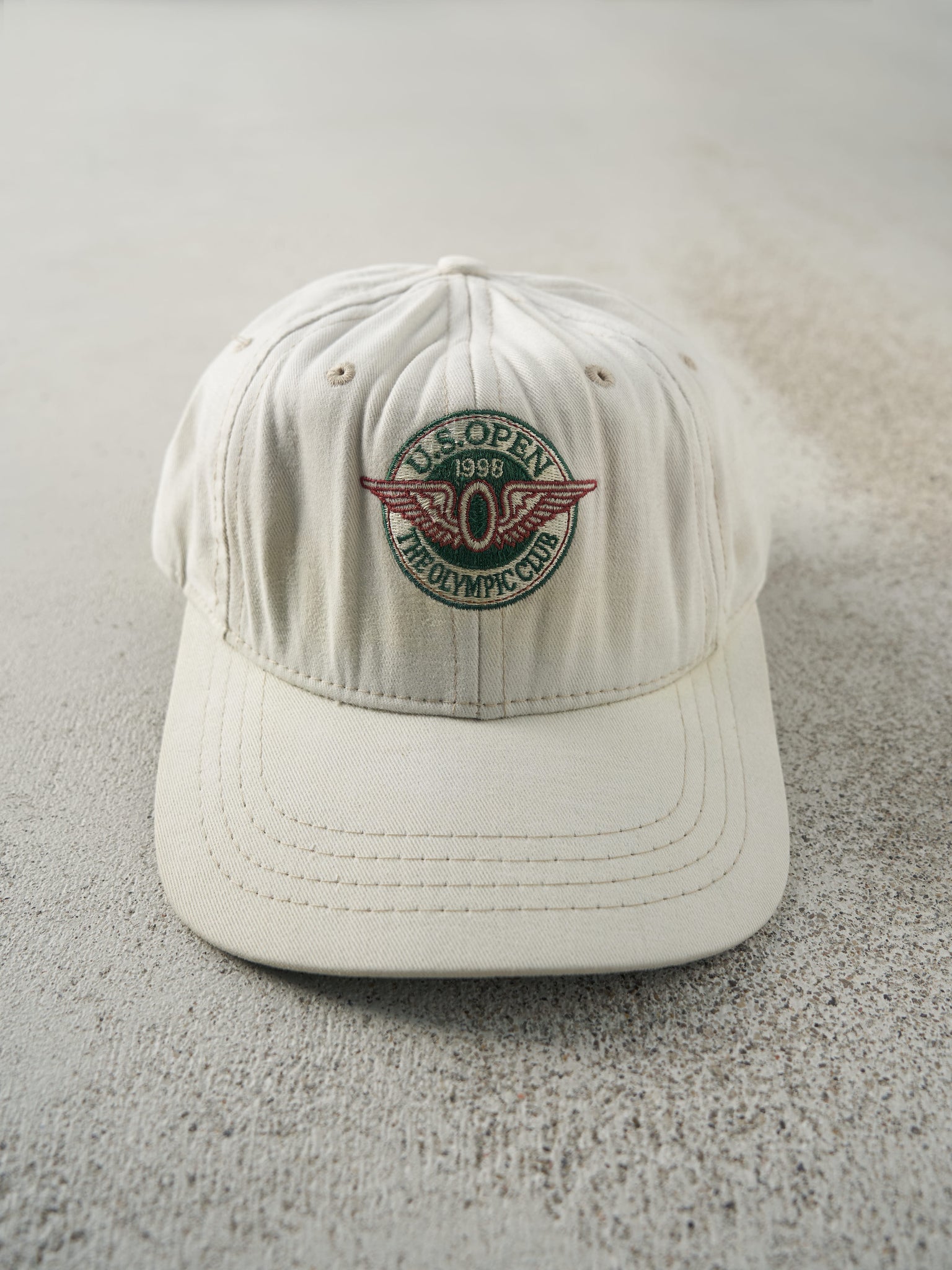 Vintage 98' Beige U.S. Open Embroidered Leather Strap Back Hat