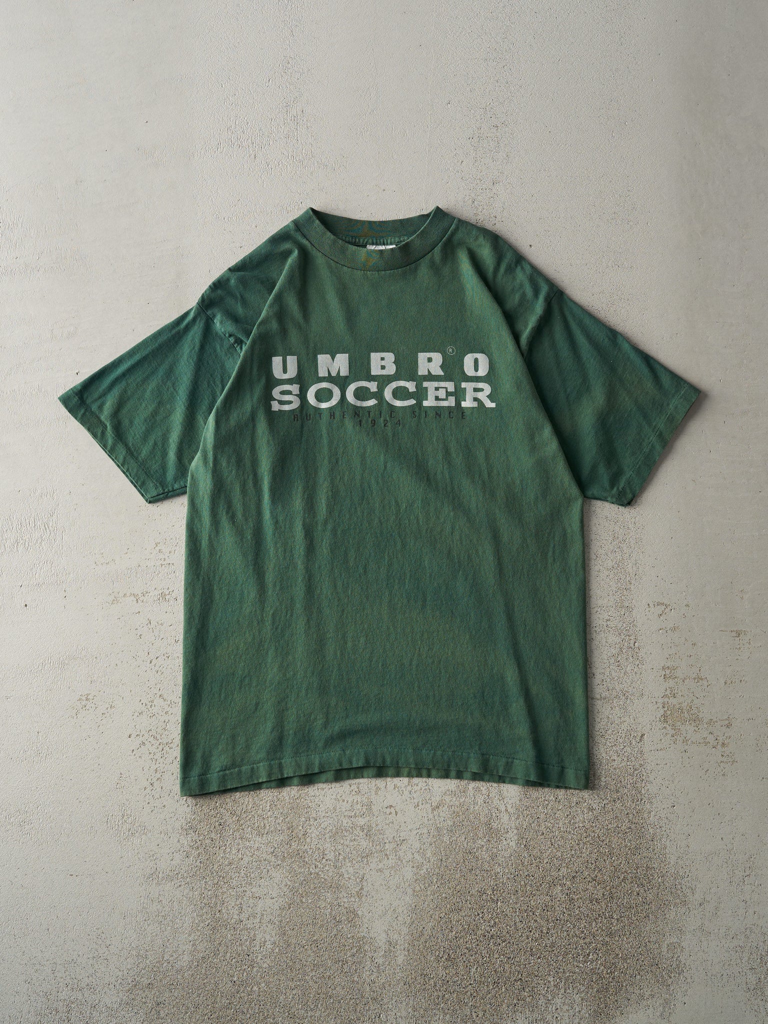 Vintage 90s Sun Faded Green Umbro Soccer Single Stitch Tee (M)