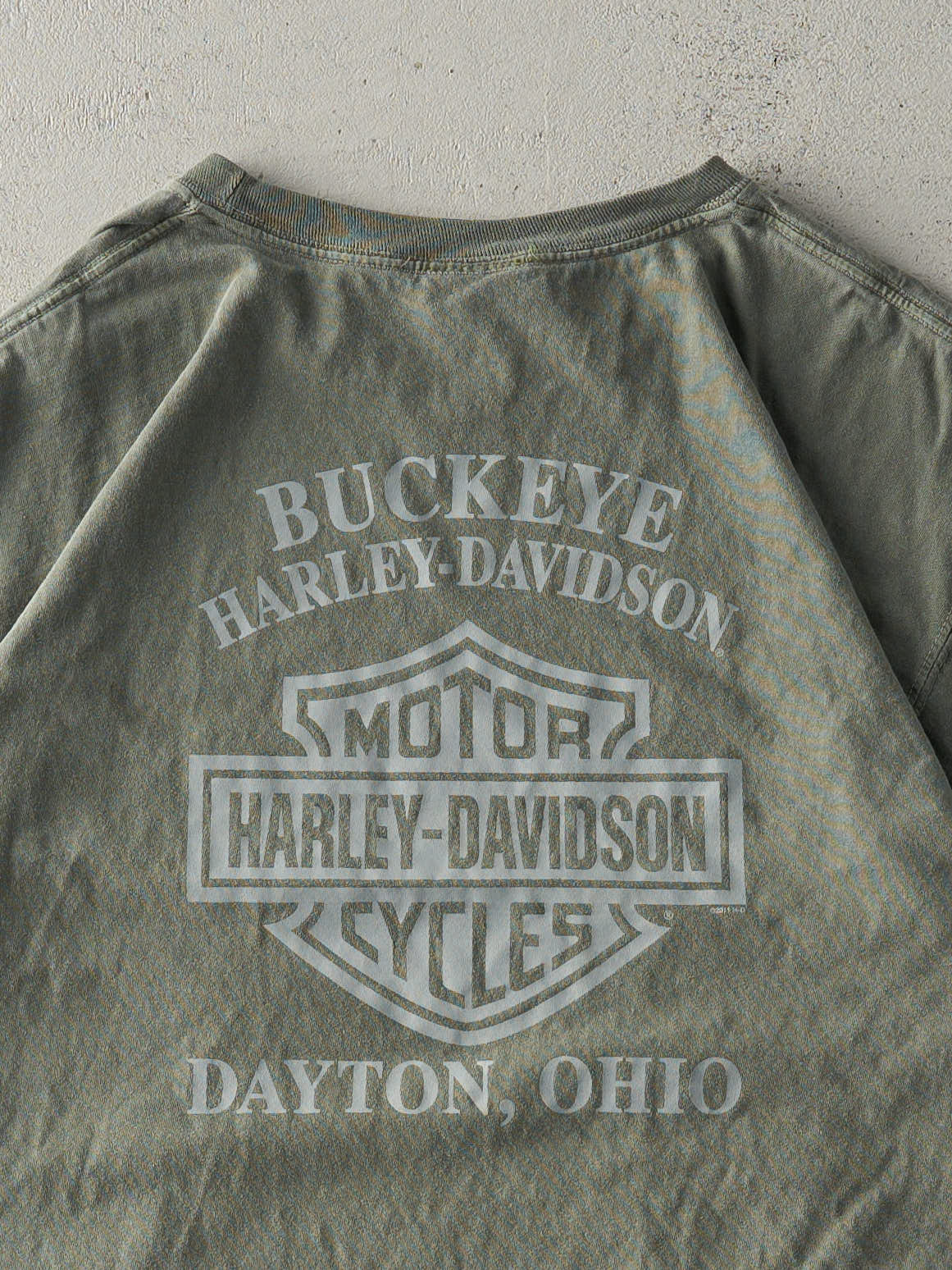 Vintage 11' Faded Green Dayton, Ohio Harley Davidson Tee (M/L)