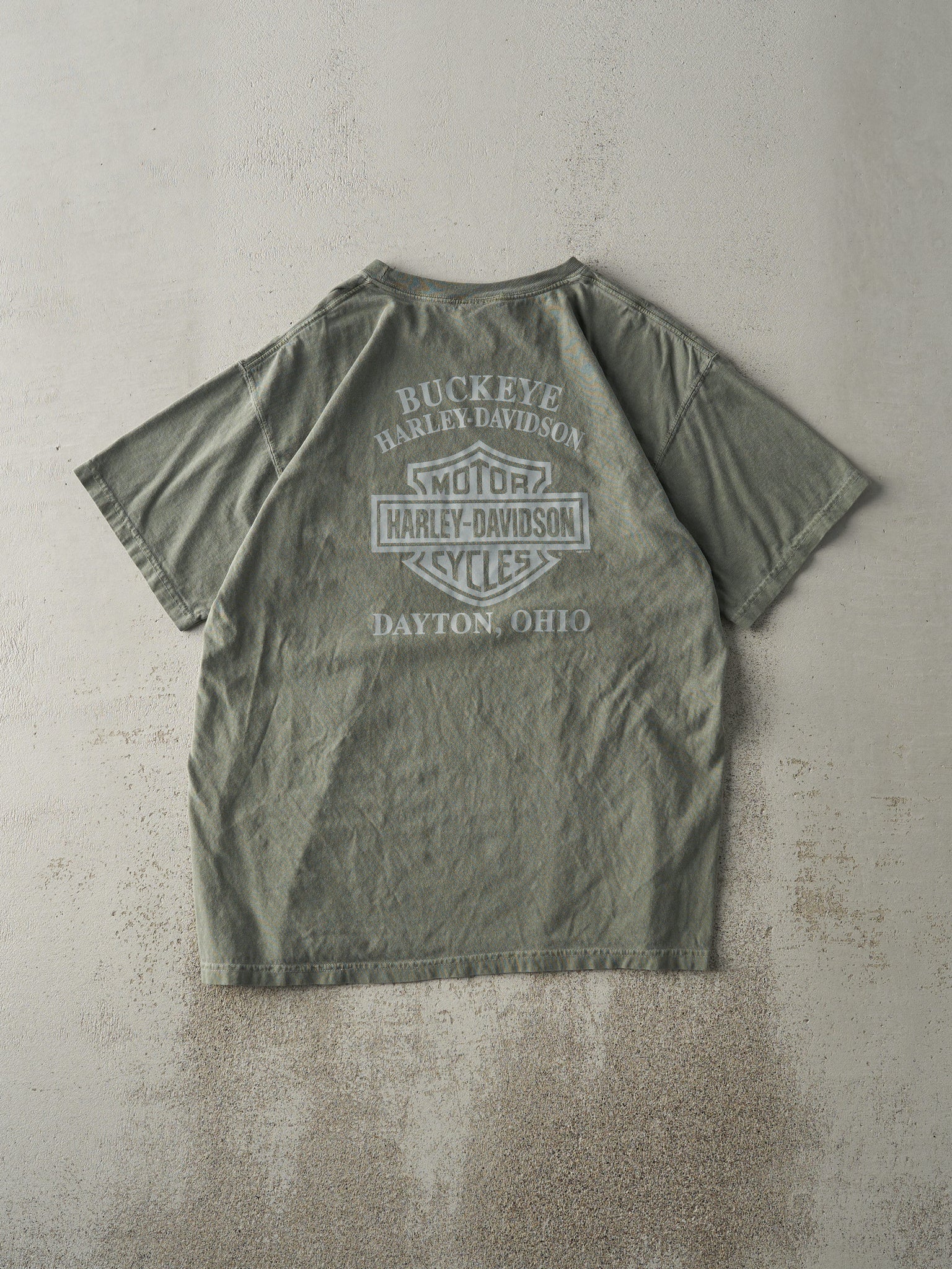 Vintage 11' Faded Green Dayton, Ohio Harley Davidson Tee (M/L)