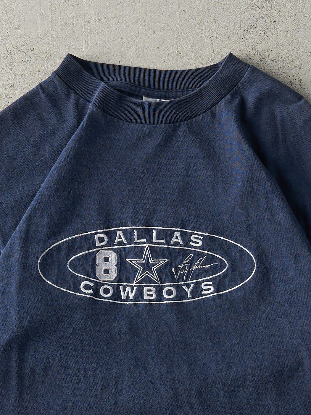 Vintage 90s Navy Blue Embroidered Dallas Cowboys #8 Tee (S/M)