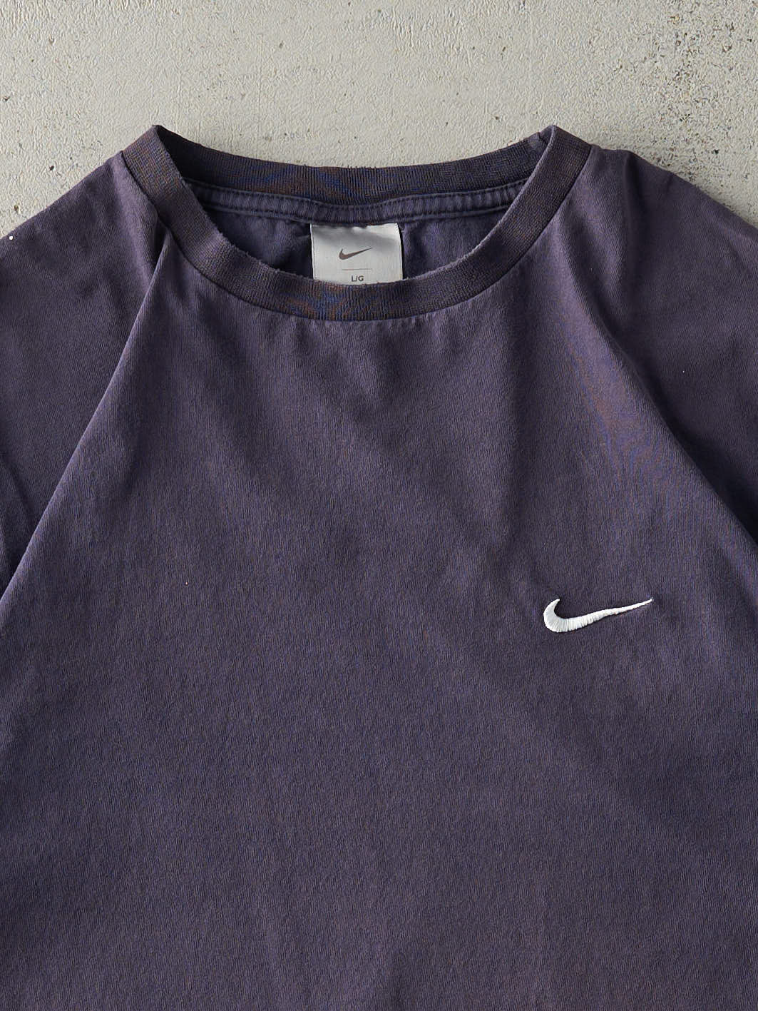 Vintage Y2K Sun Faded Navy Blue Embroidered Nike Swoosh Tee (M/L)