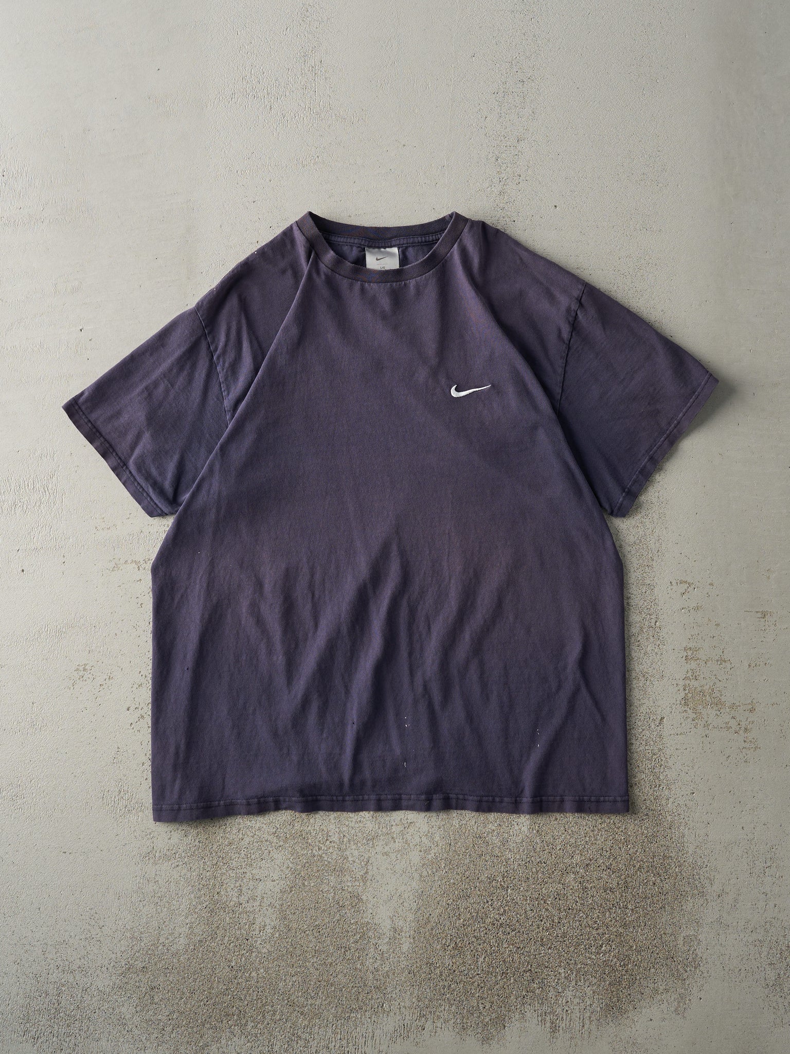 Vintage Y2K Sun Faded Navy Blue Embroidered Nike Swoosh Tee (M/L)