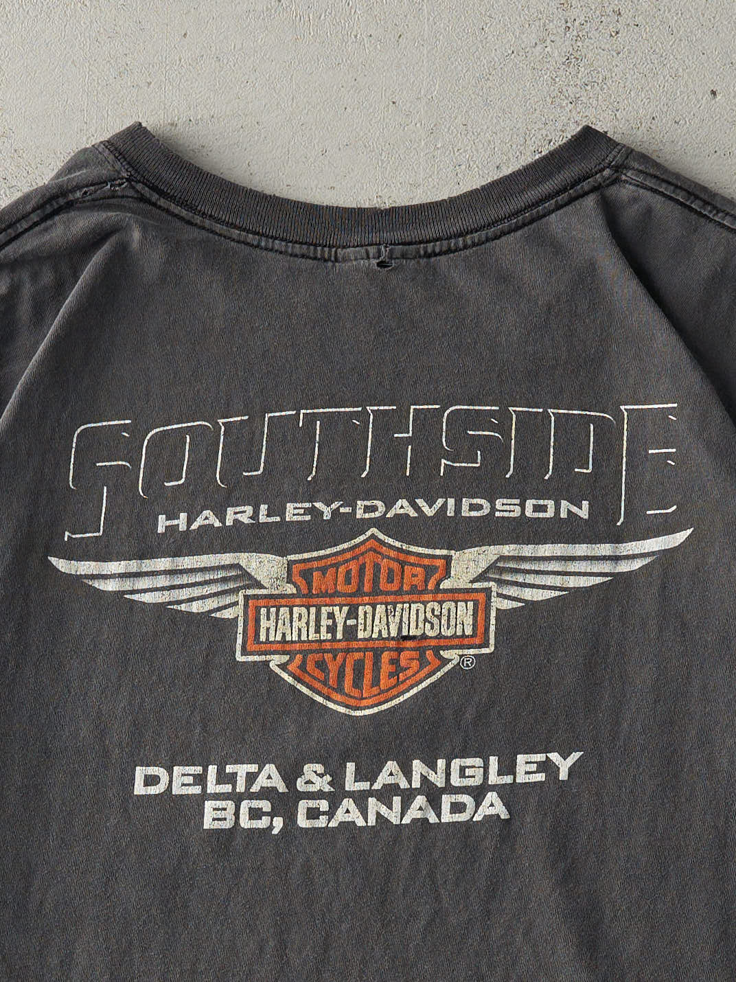 Vintage 02' Faded Black Delta & Langley BC Canada Harley Davidson Tee (XL/XXL)