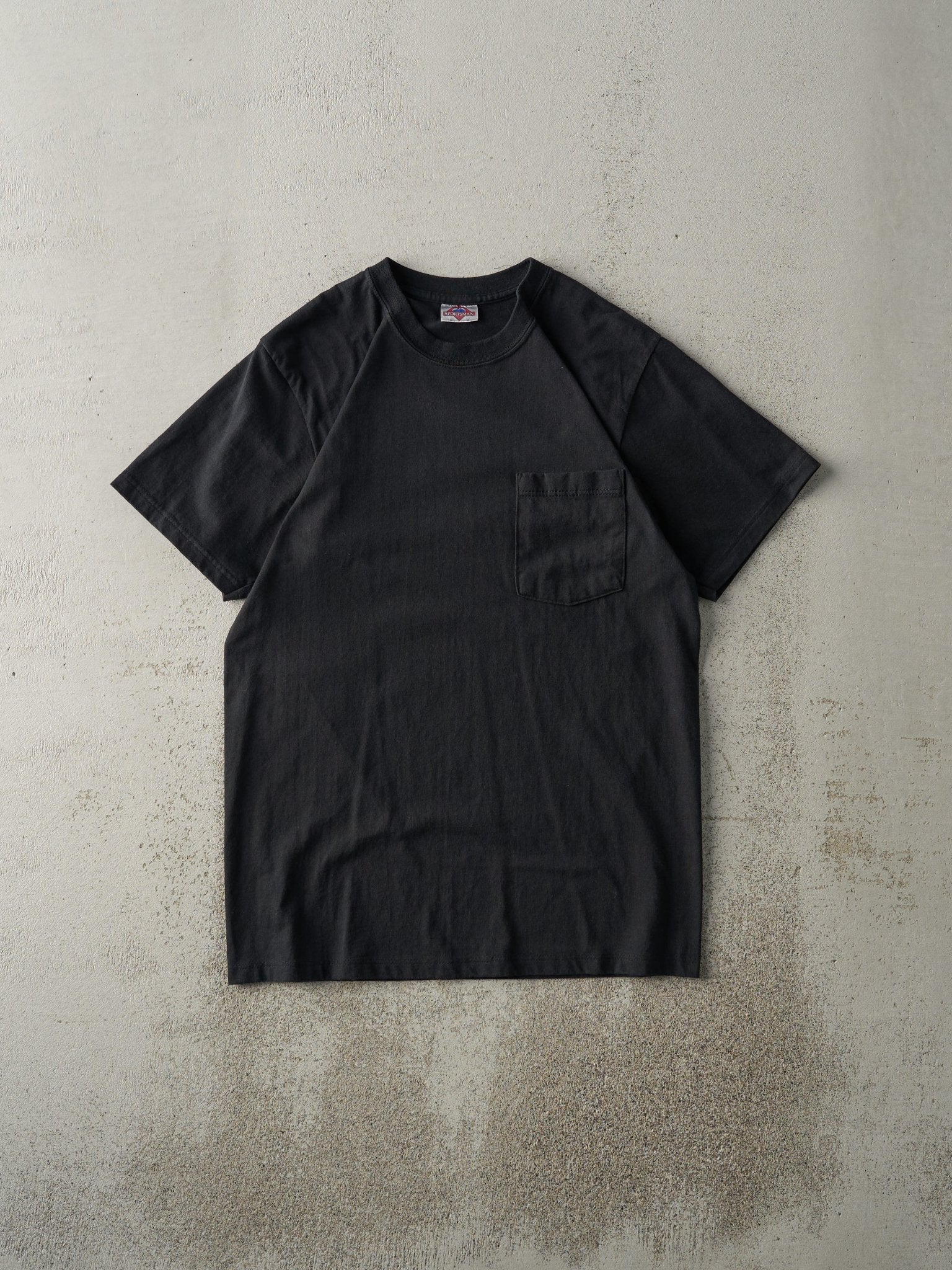 Vintage 90s Black Blank Pocket Tee (S/M)