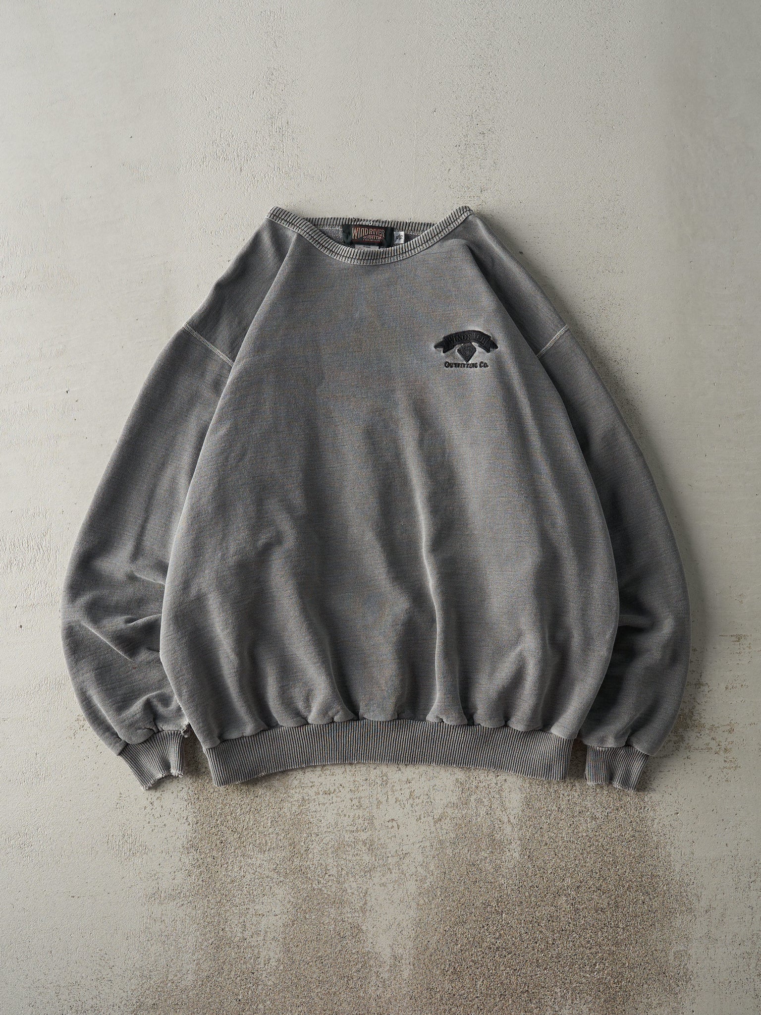 Vintage 90s Faded Charcoal Grey Embroidered Wind River Crewneck (XL)