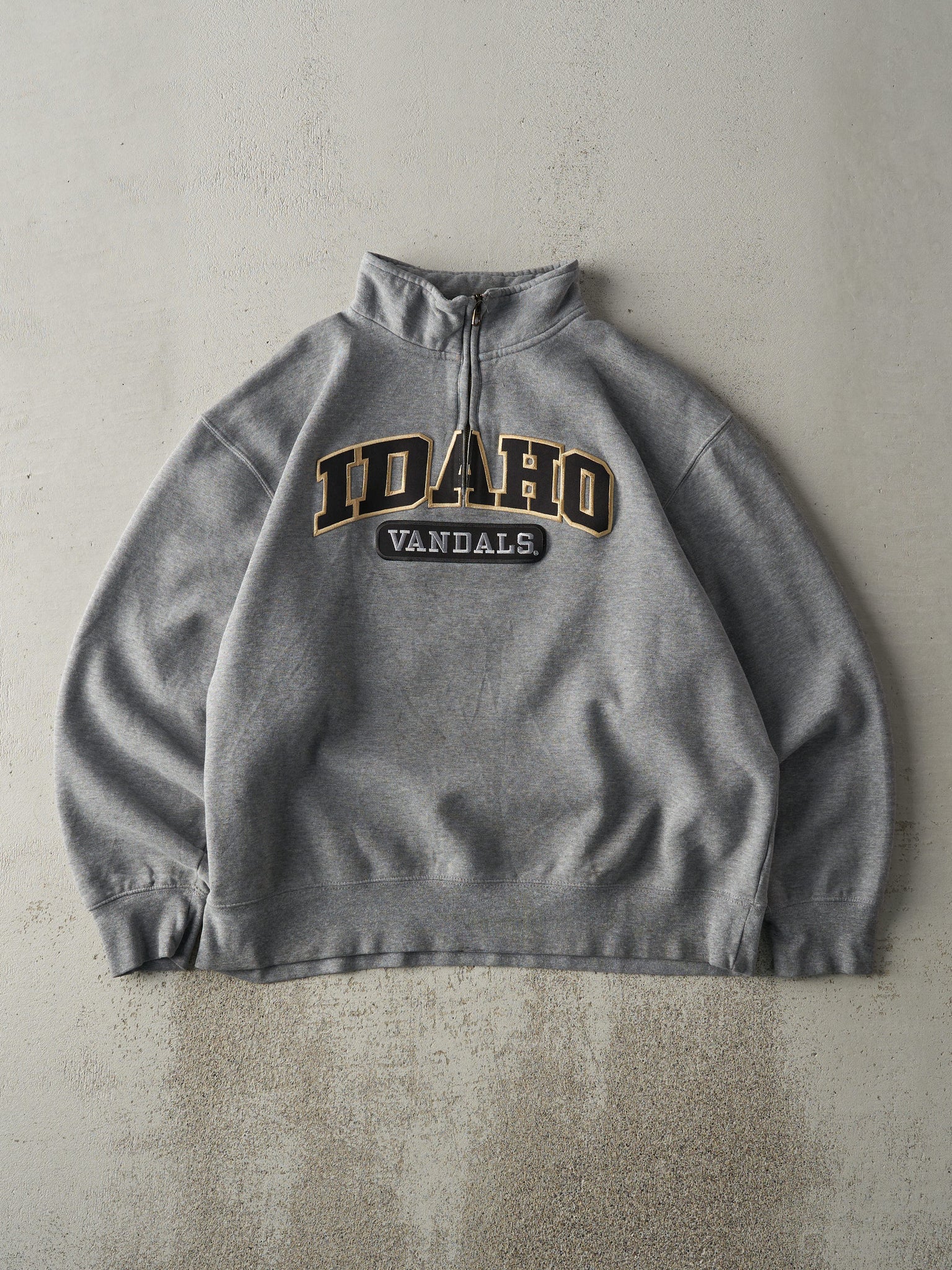 Vintage Y2K Grey Idaho Vandals Quarter Zip Boxy Sweatshirt (L)
