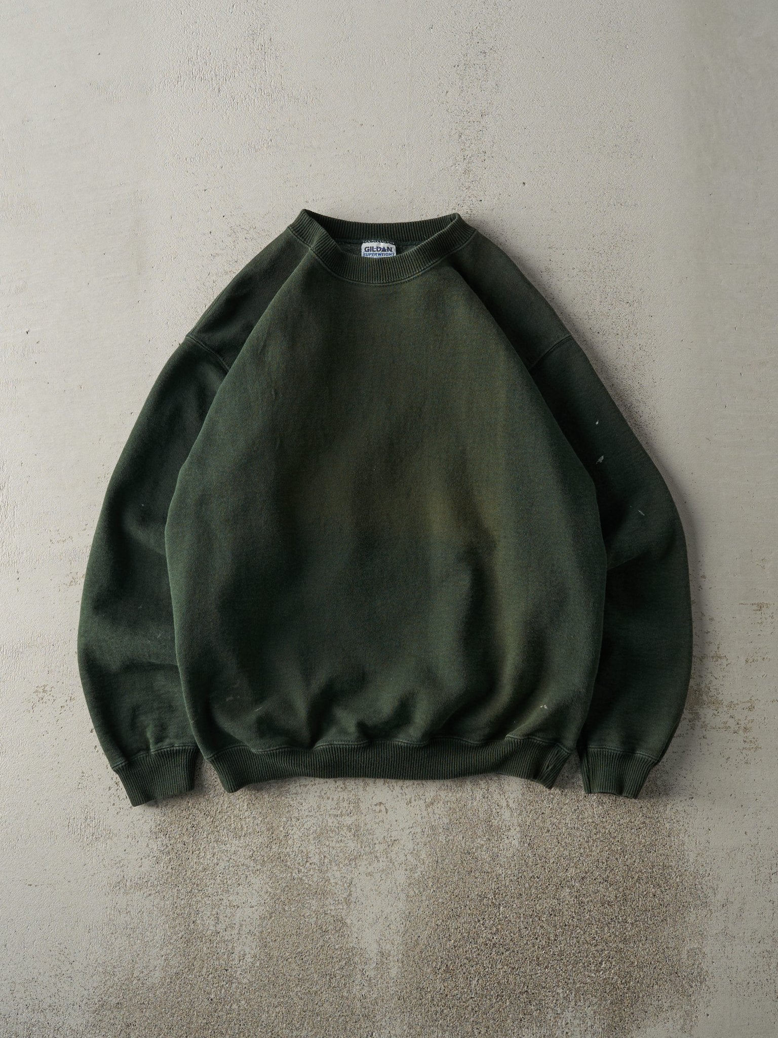 Vintage 90s Sun Faded Dark Green Blank Crewneck (M)