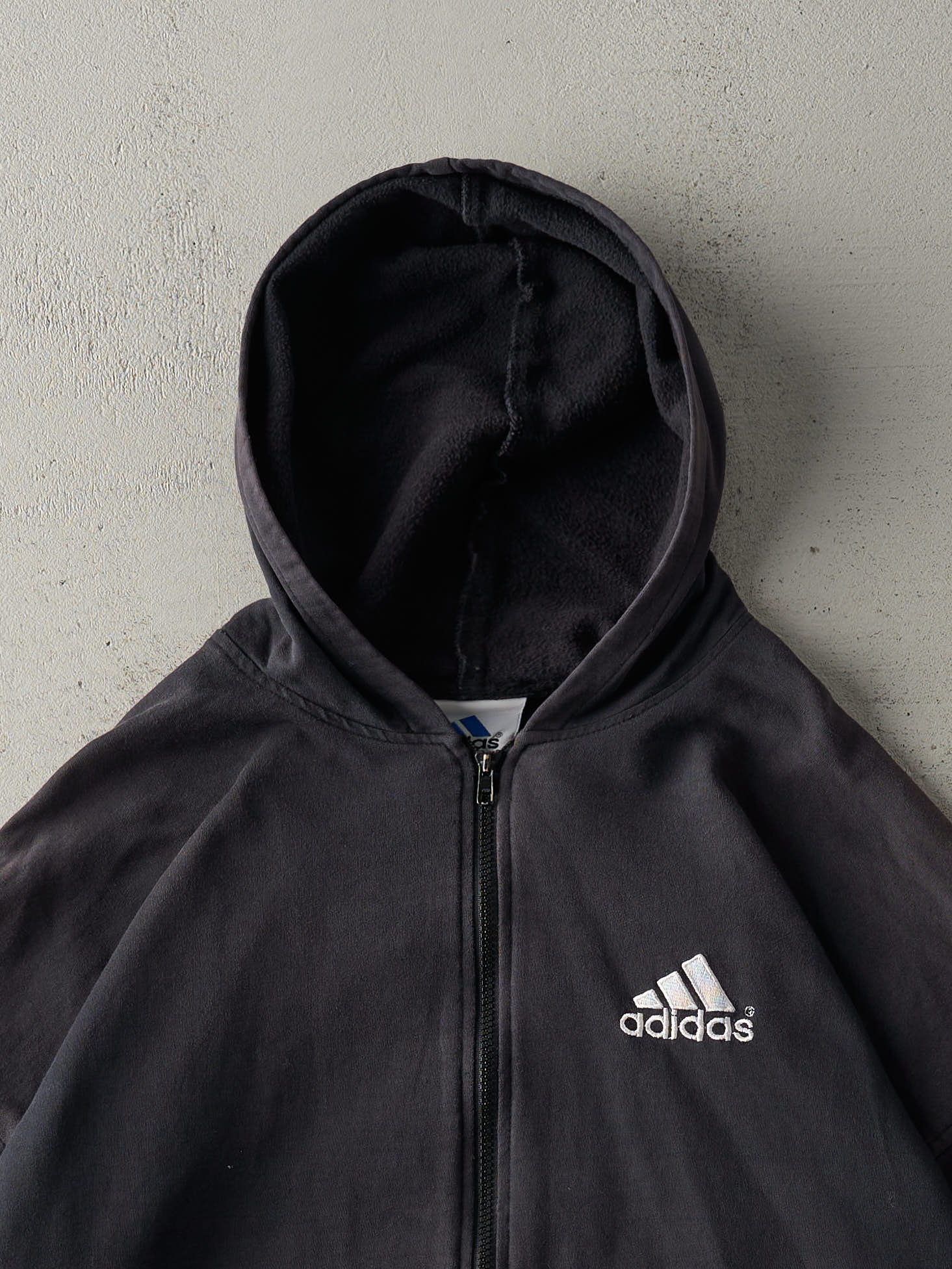 Vintage 90s Faded Black Embroidered Adidas Boxy Hoodie (M/L)