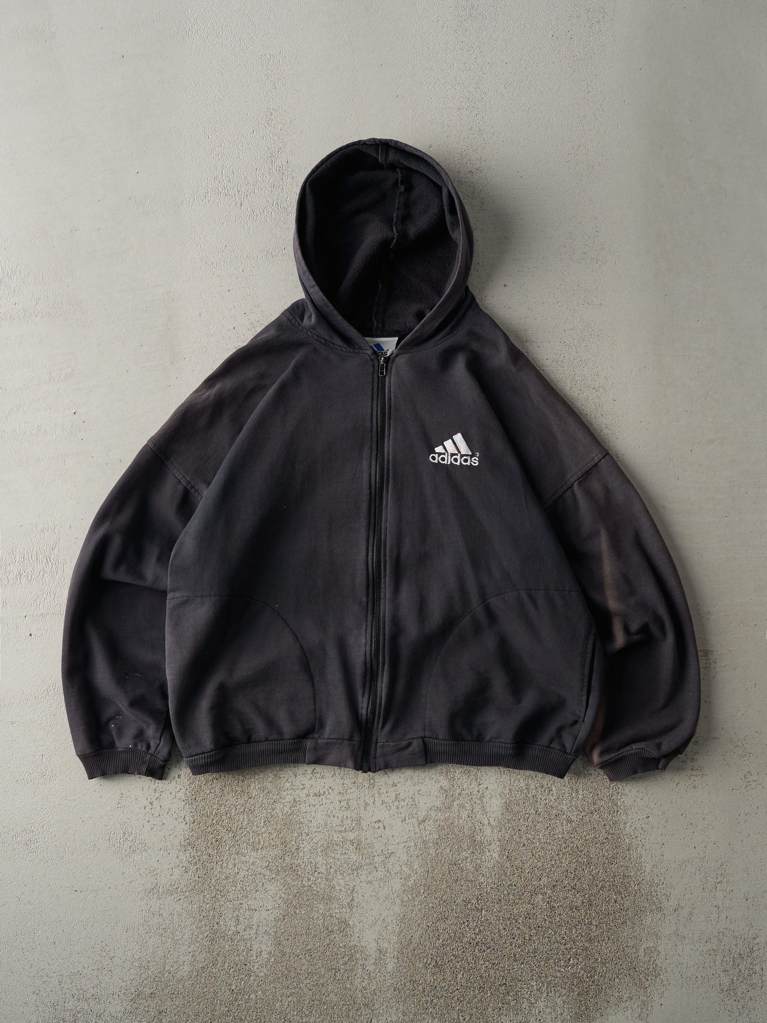 Vintage 90s Faded Black Embroidered Adidas Boxy Hoodie (M/L)