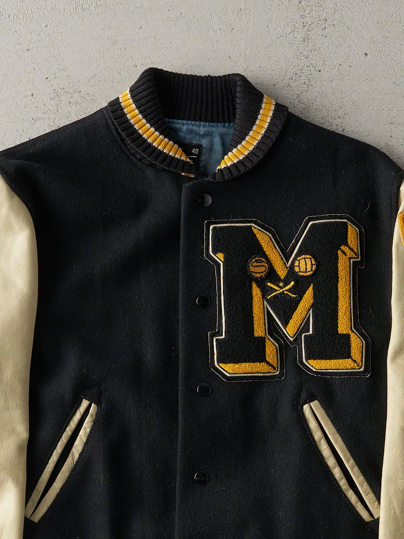 Vintage 76' Black & Yellow Varsity Jacket (S/M)