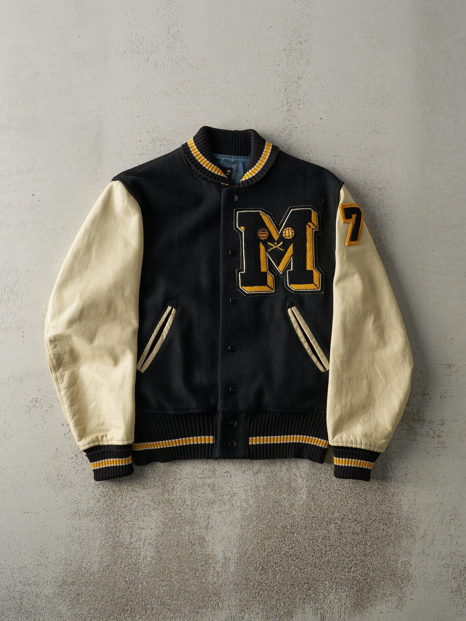 Vintage 76' Black & Yellow Varsity Jacket (S/M)