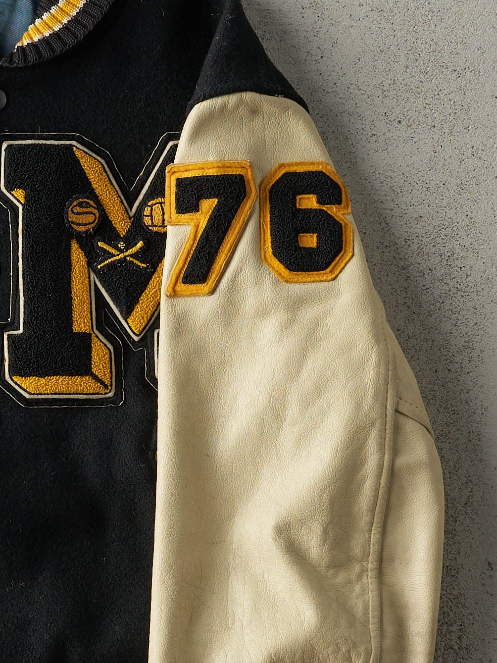 Vintage 76' Black & Yellow Varsity Jacket (S/M)