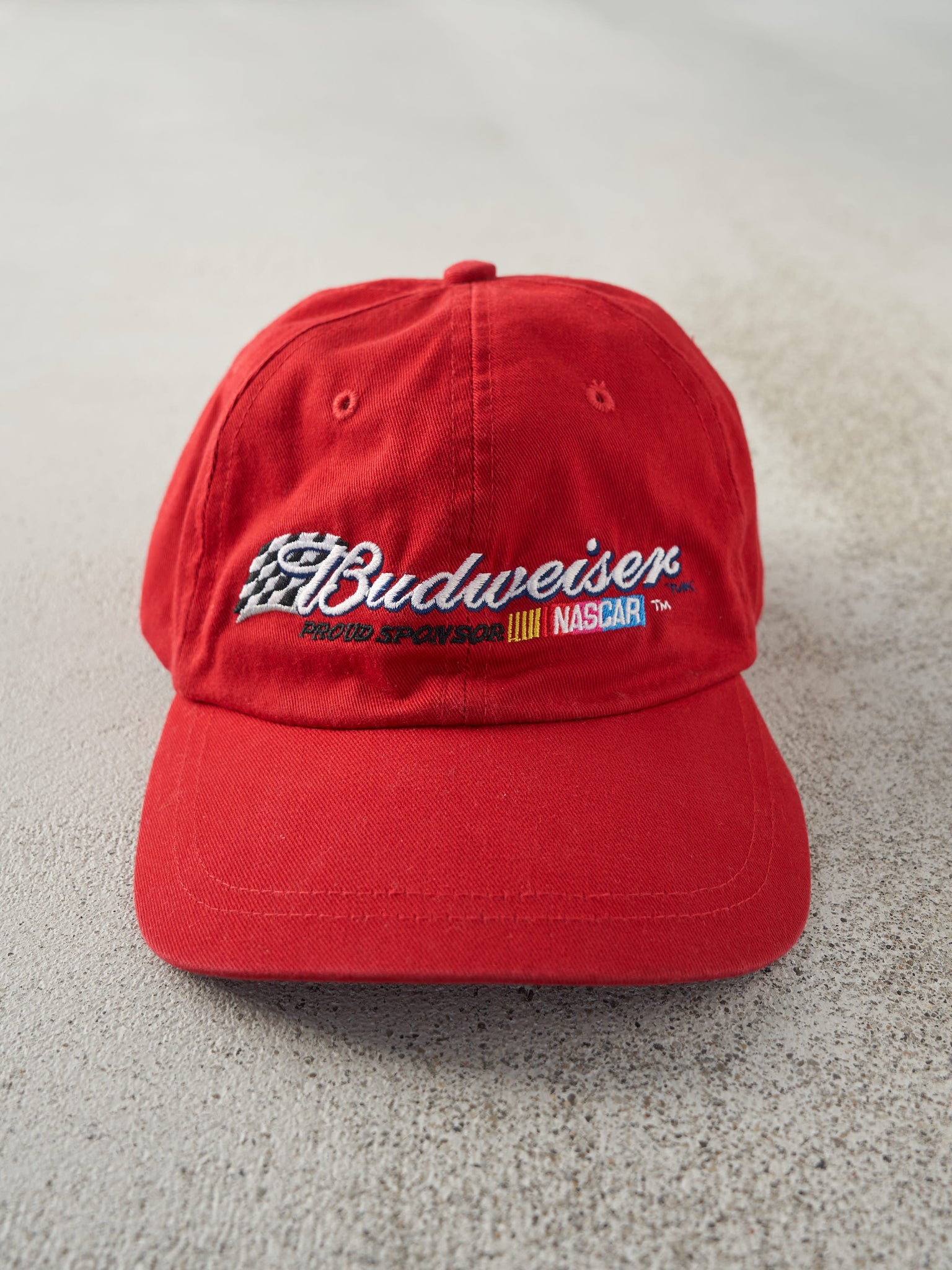 Vintage Y2K Red Embroidered Budweiser Nascar Racing Velcro Back Hat