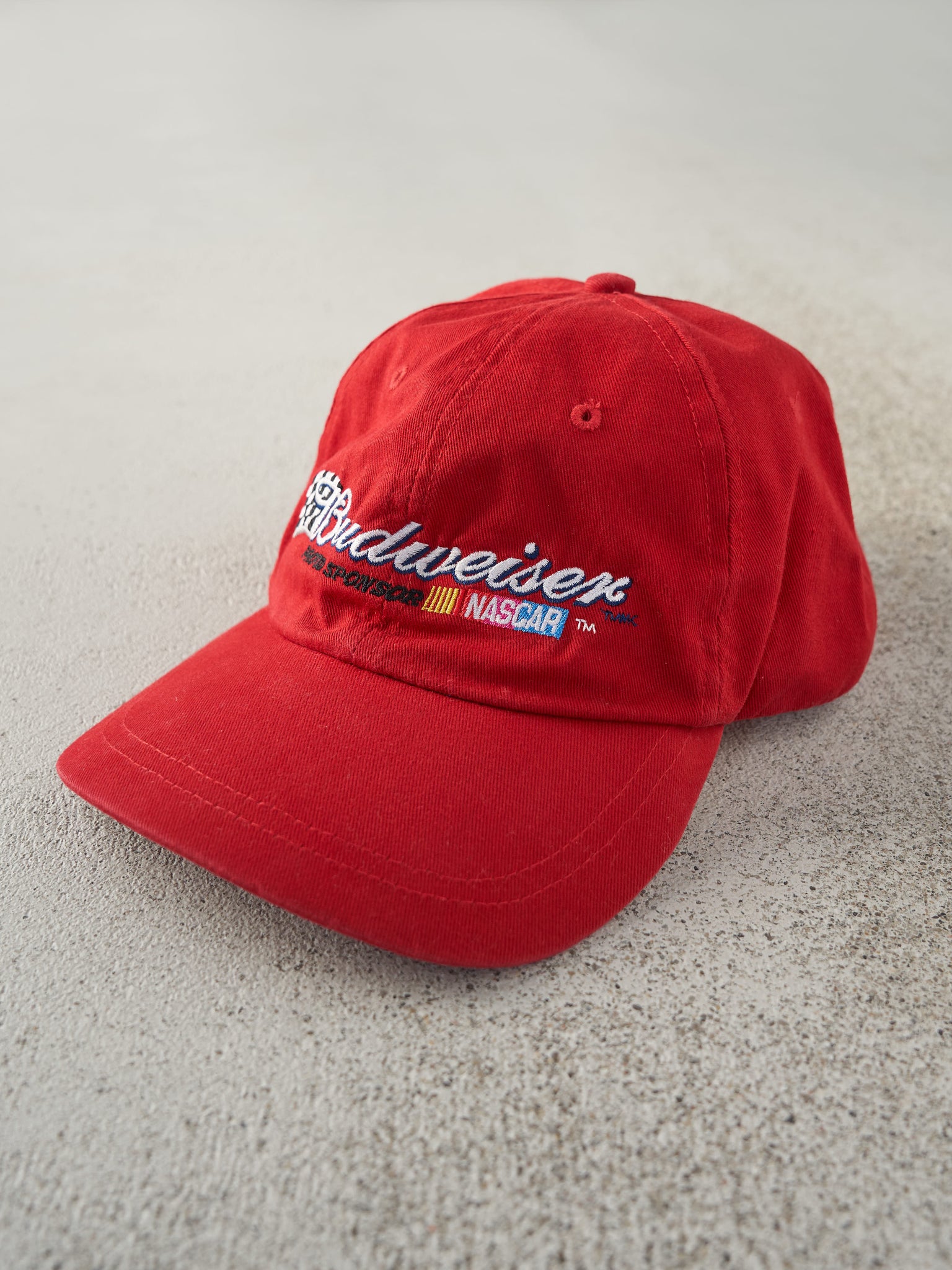 Vintage Y2K Red Embroidered Budweiser Nascar Racing Velcro Back Hat