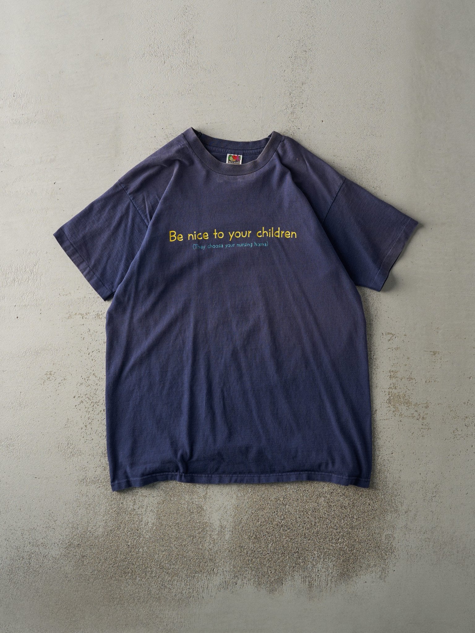 Vintage 90s Navy Blue "Be Nice To Your Children" Tee (L/XL)