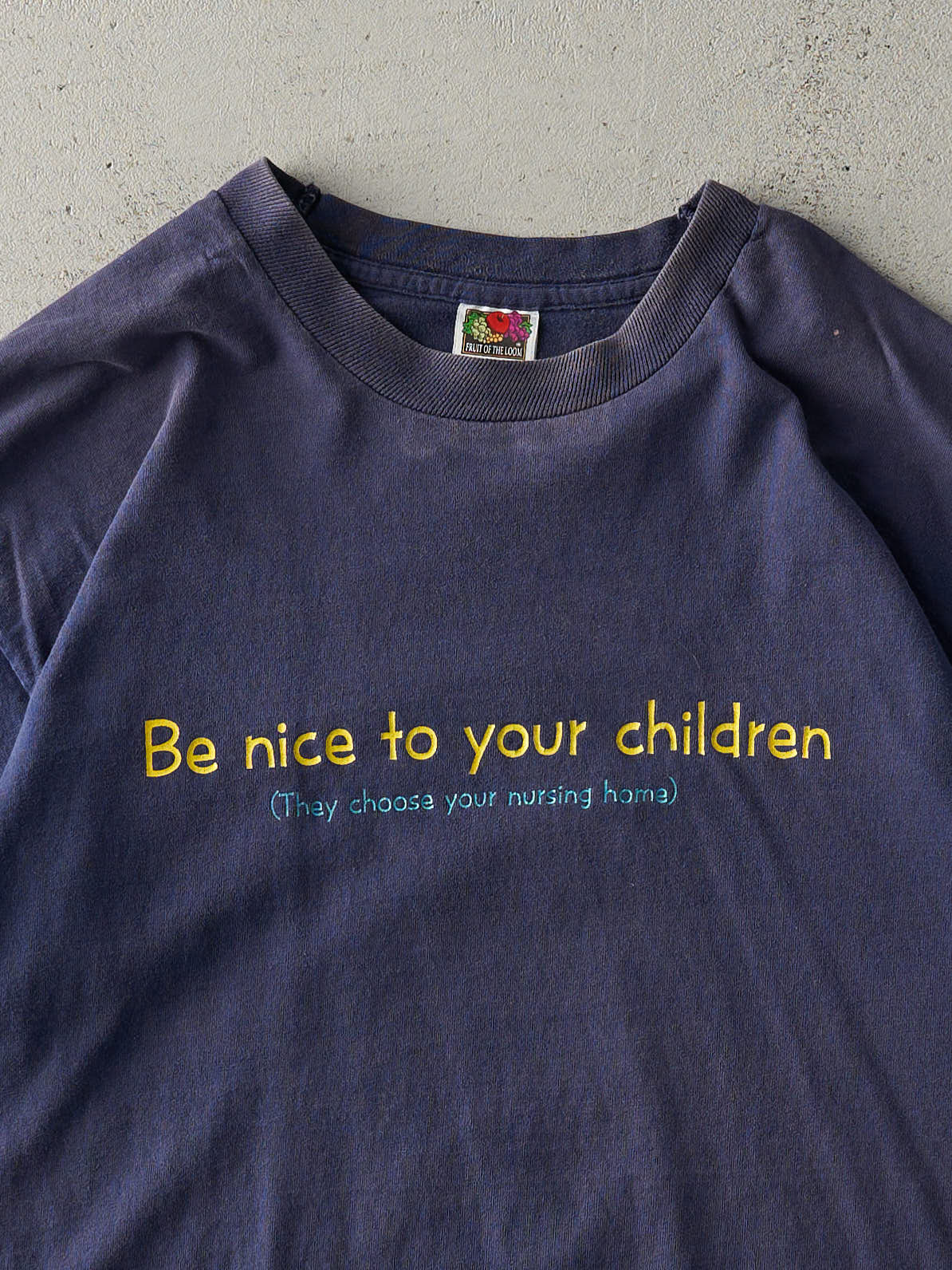 Vintage 90s Navy Blue "Be Nice To Your Children" Tee (L/XL)