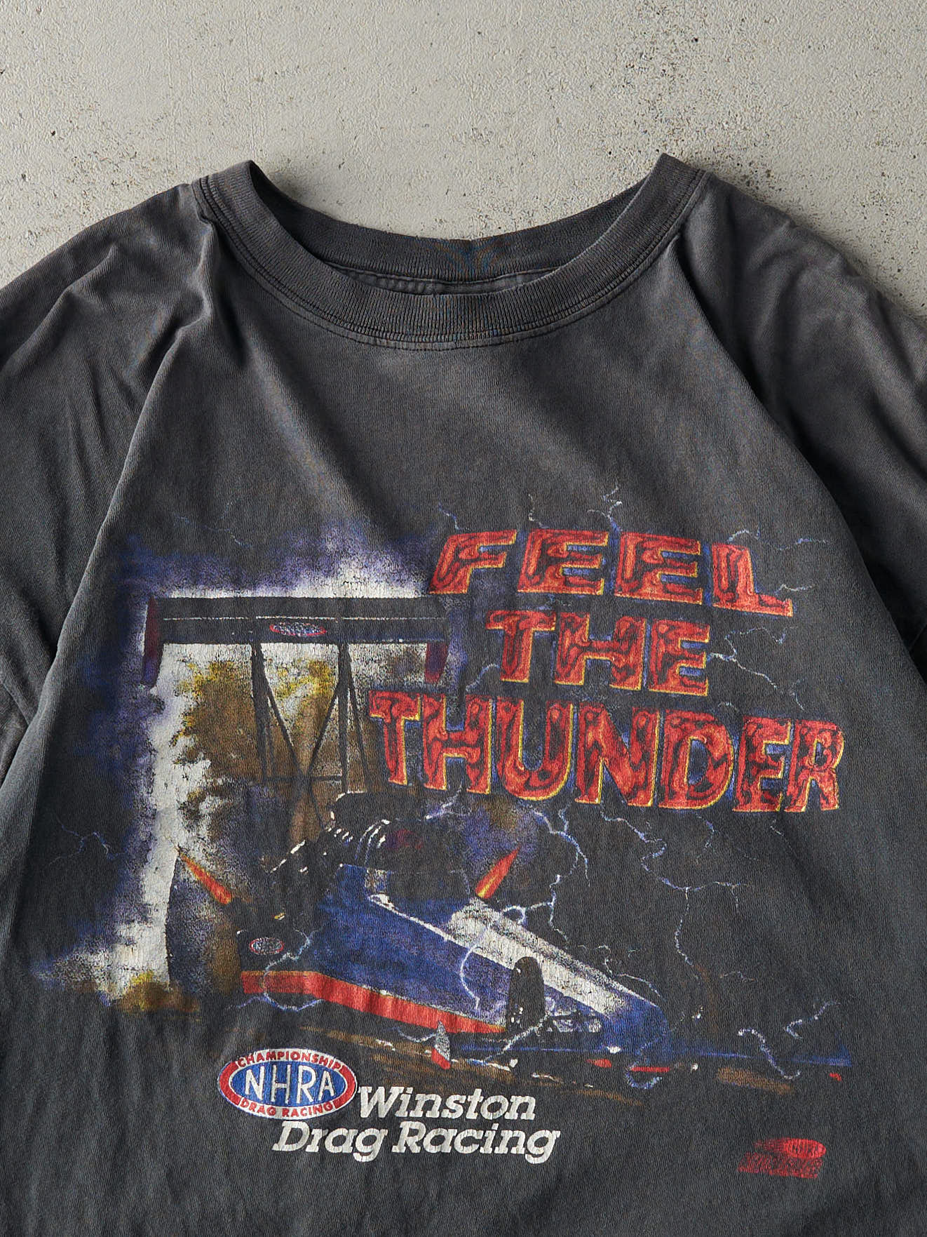 Vintage 97' Faded Black Feel The Thunder Drag Racing Tee (L/XL)