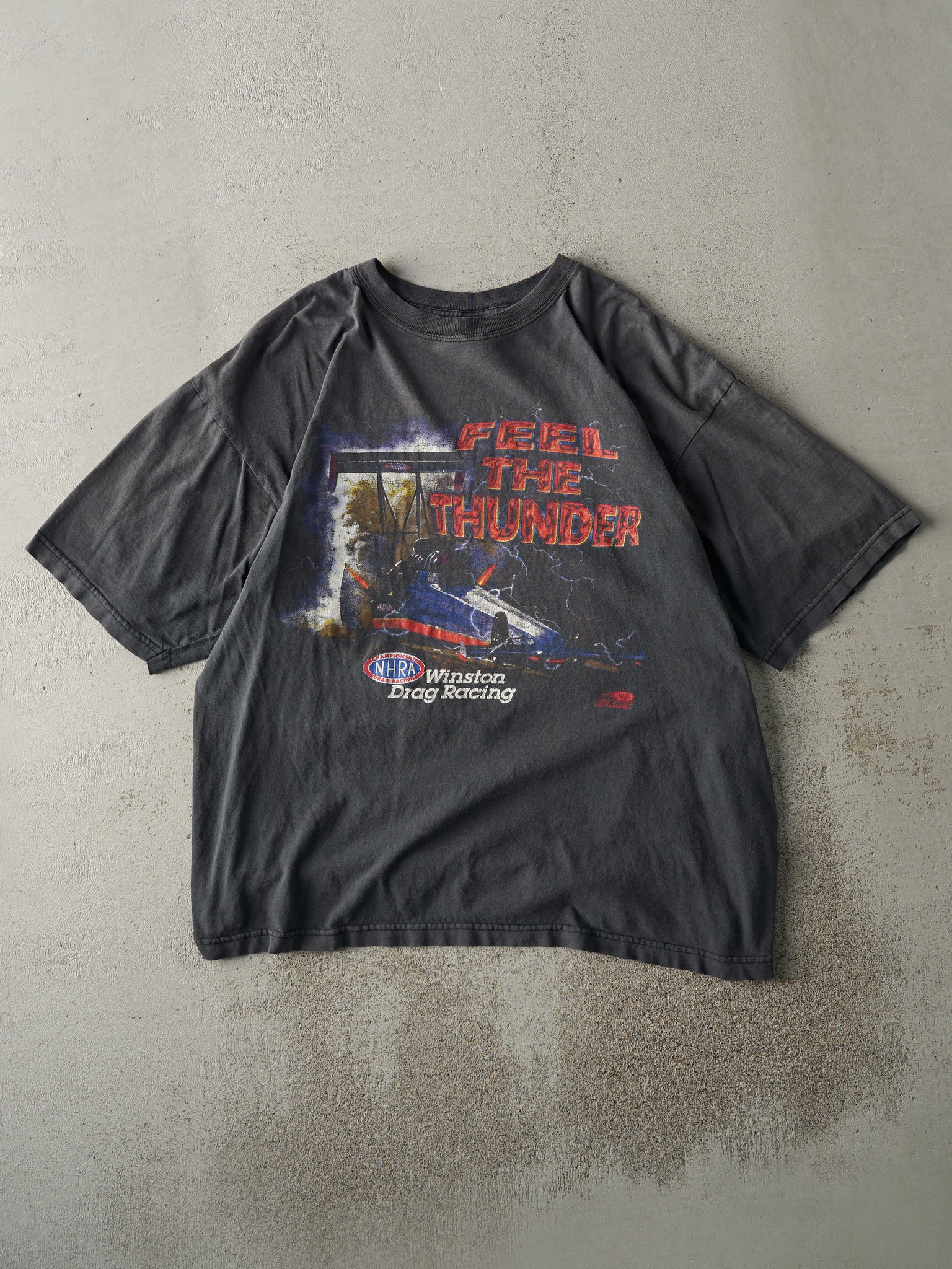 Vintage 97' Faded Black Feel The Thunder Drag Racing Tee (L/XL)