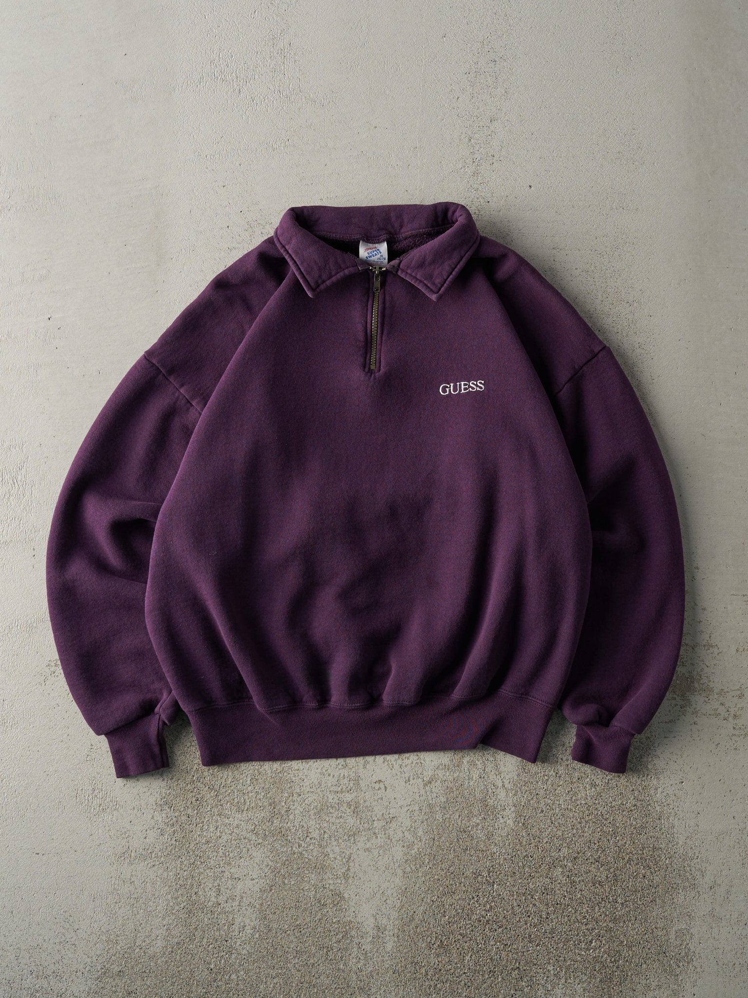 Vintage 90s Purple Bootleg Guess Quarter Zip Boxy Sweatshirt (XL)