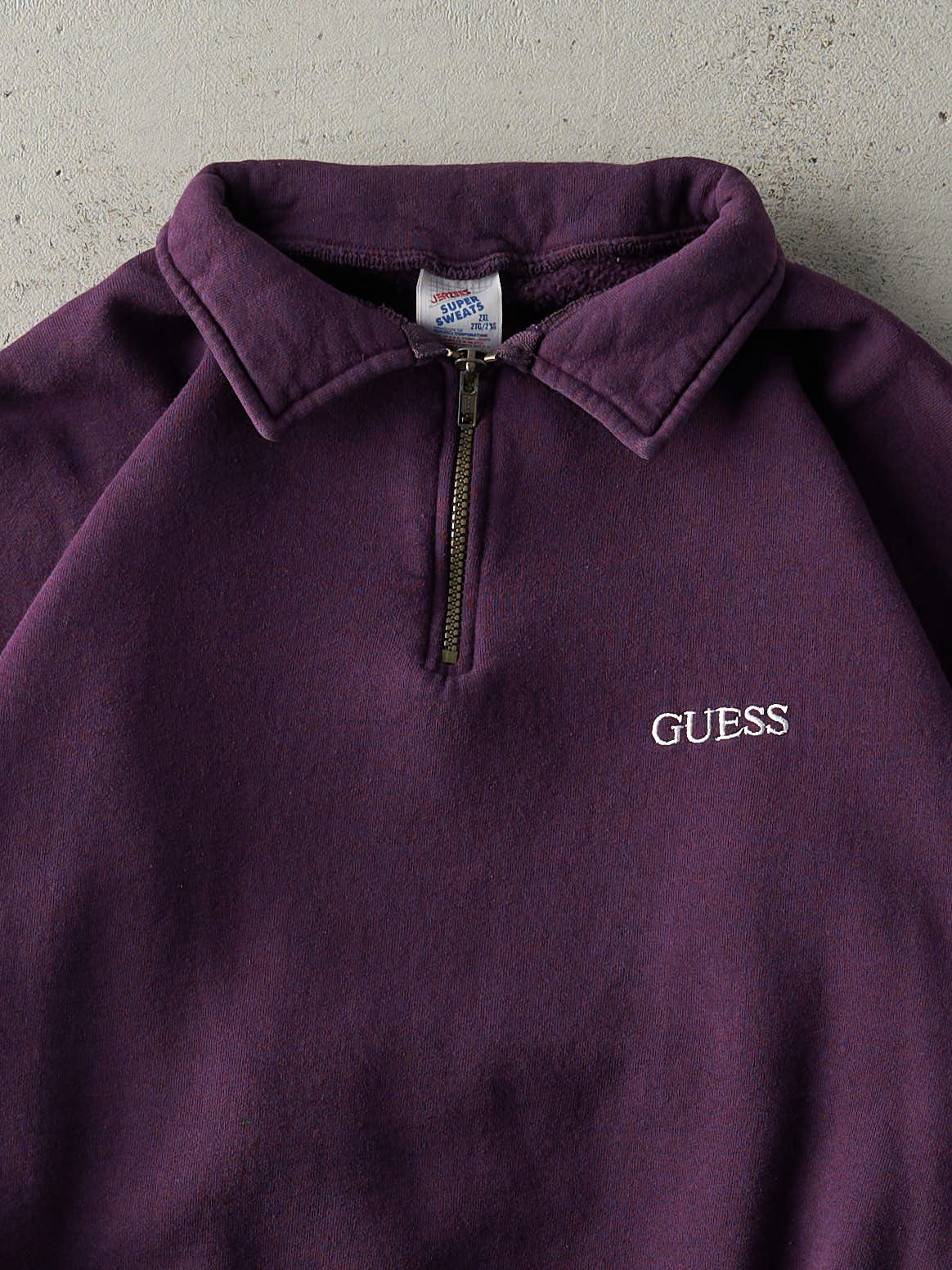 Vintage 90s Purple Bootleg Guess Quarter Zip Boxy Sweatshirt (XL)