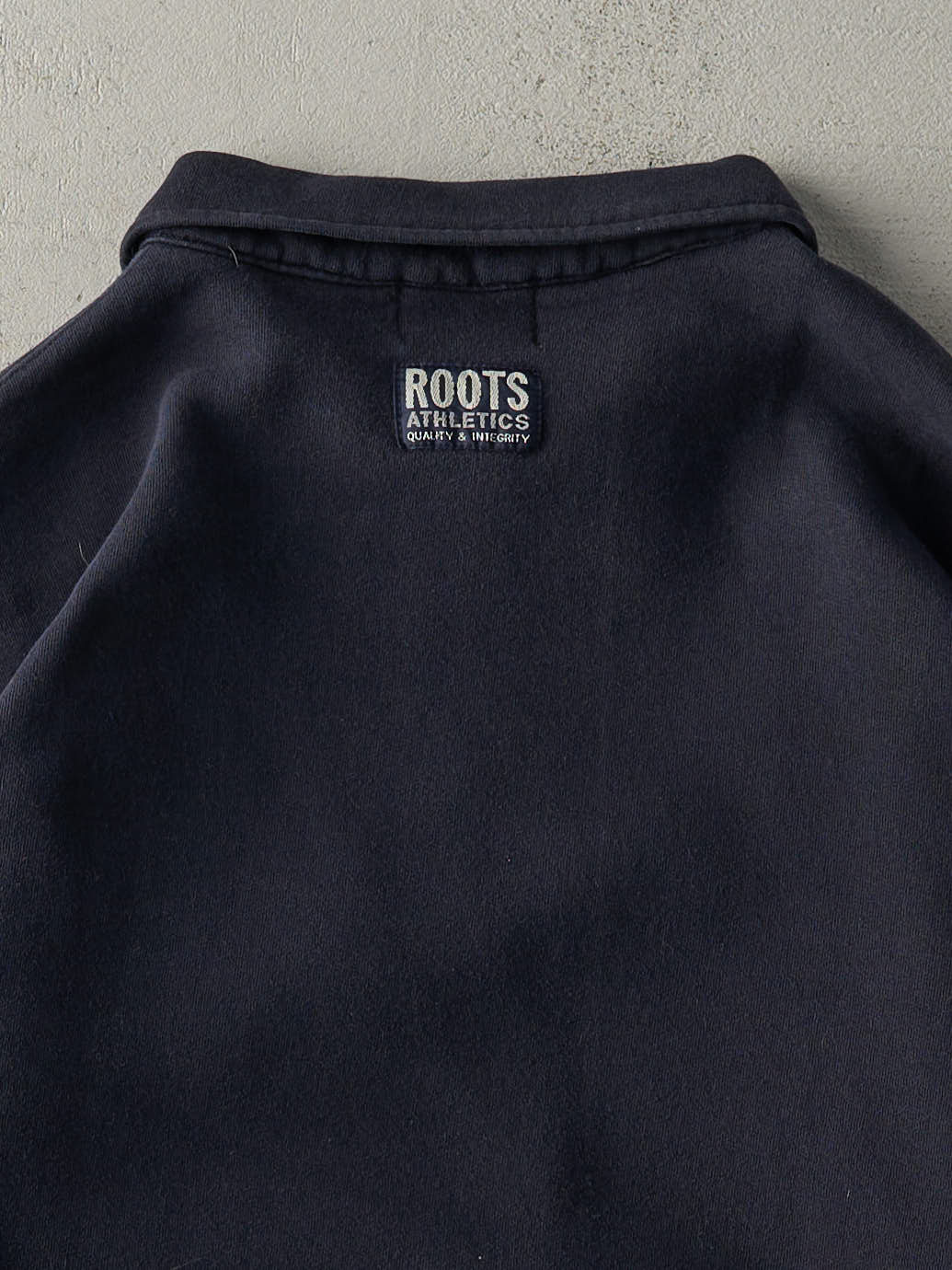 Vintage Y2K Navy Blue Embroidered Roots Athletics Quarter Zip Sweater (XXL)