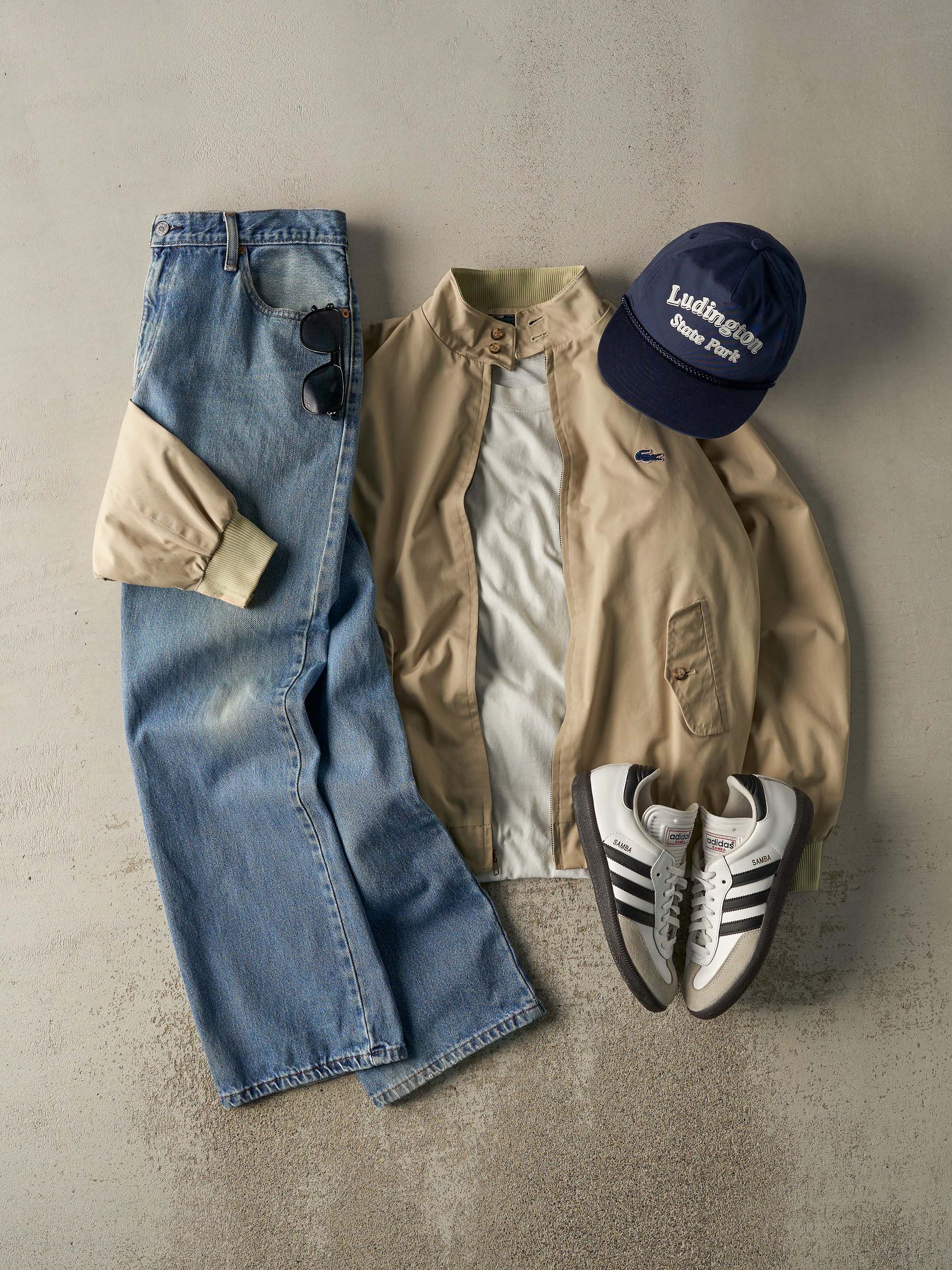 Vintage 80s Beige Lacoste Flannel Lined Harrington Jacket (L)