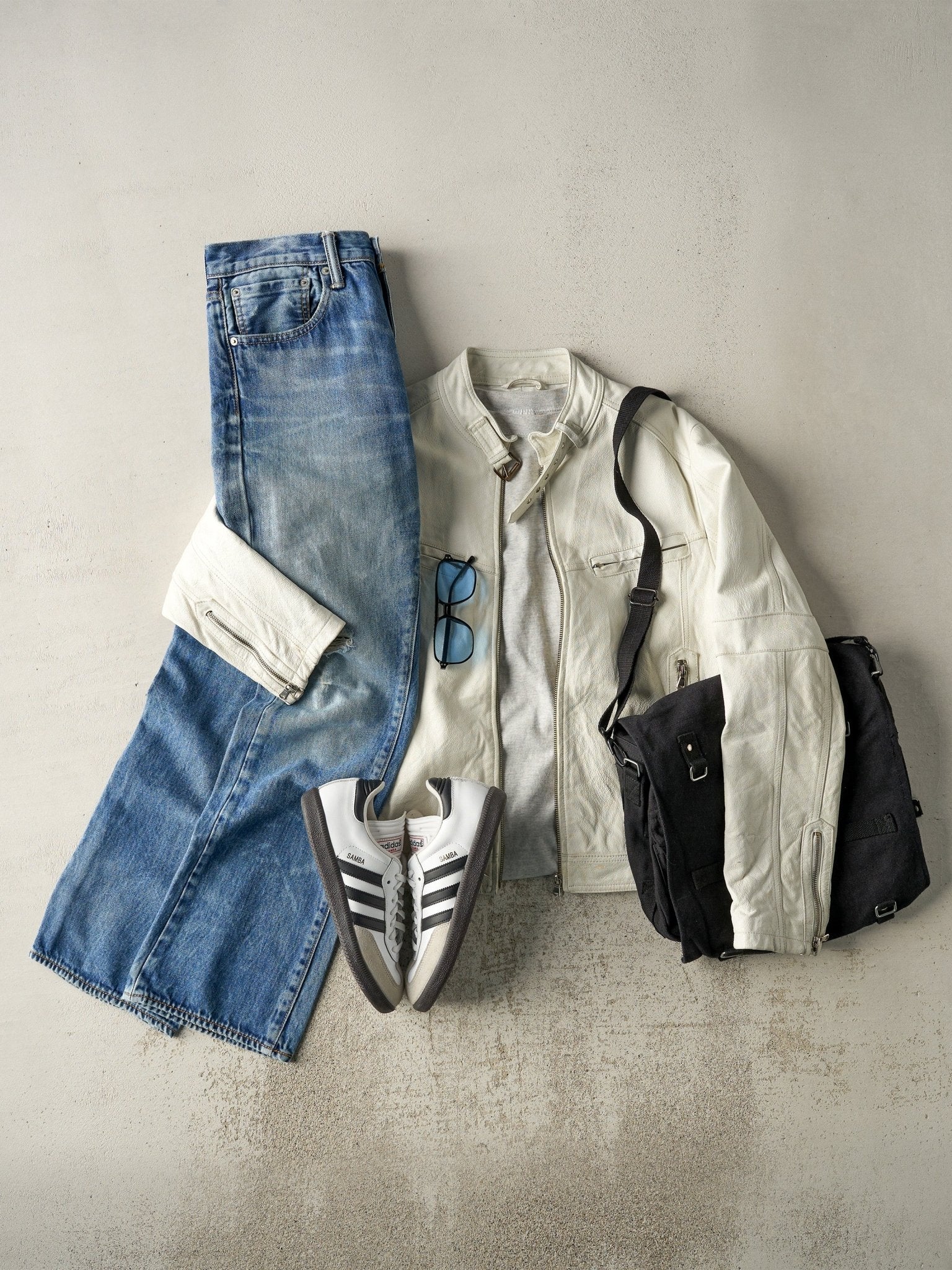 Vintage Y2K White Le Chateau Leather Jacket (XS)