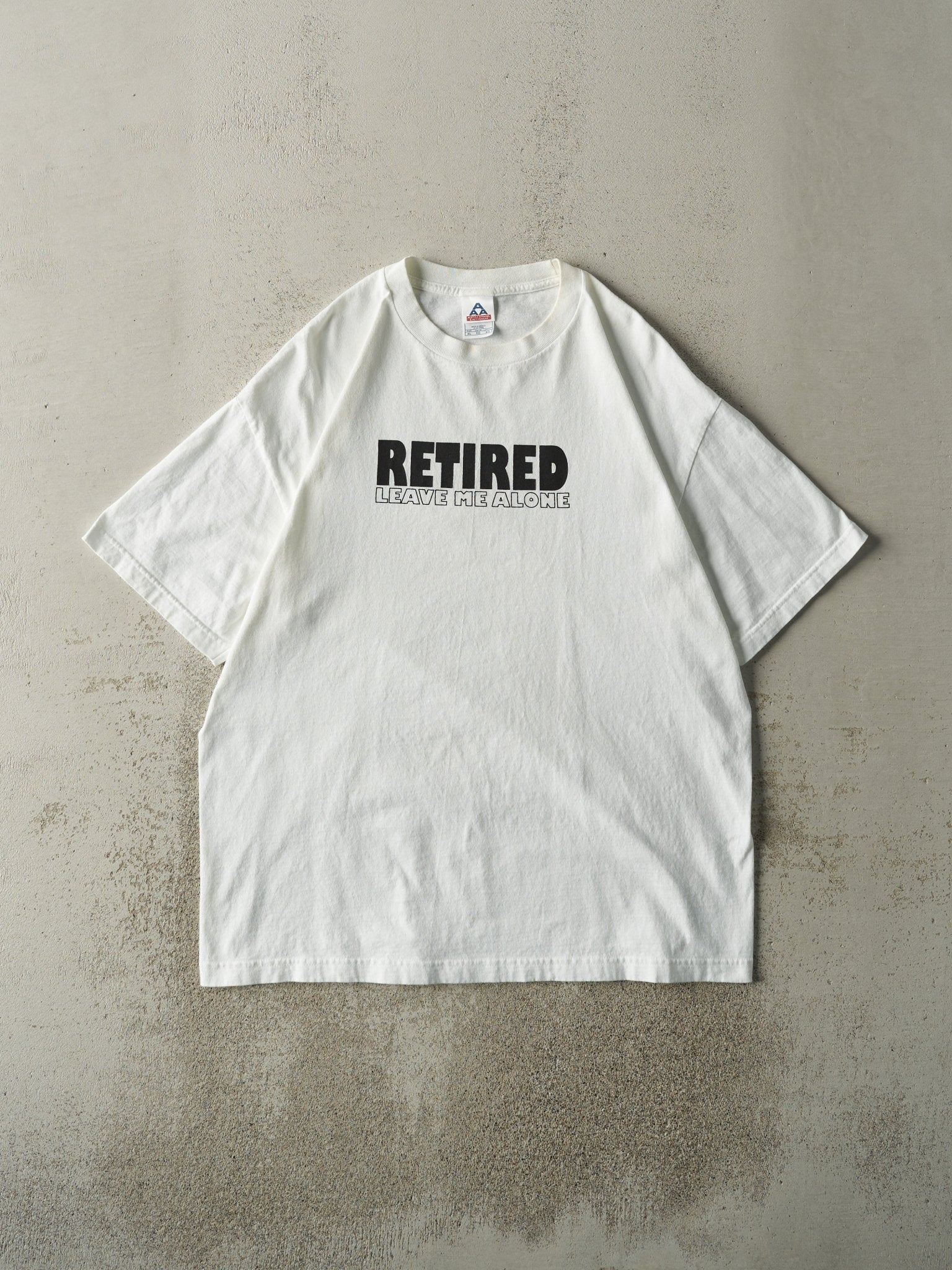 Vintage Y2K White "Retired" Slogan Tee (L)