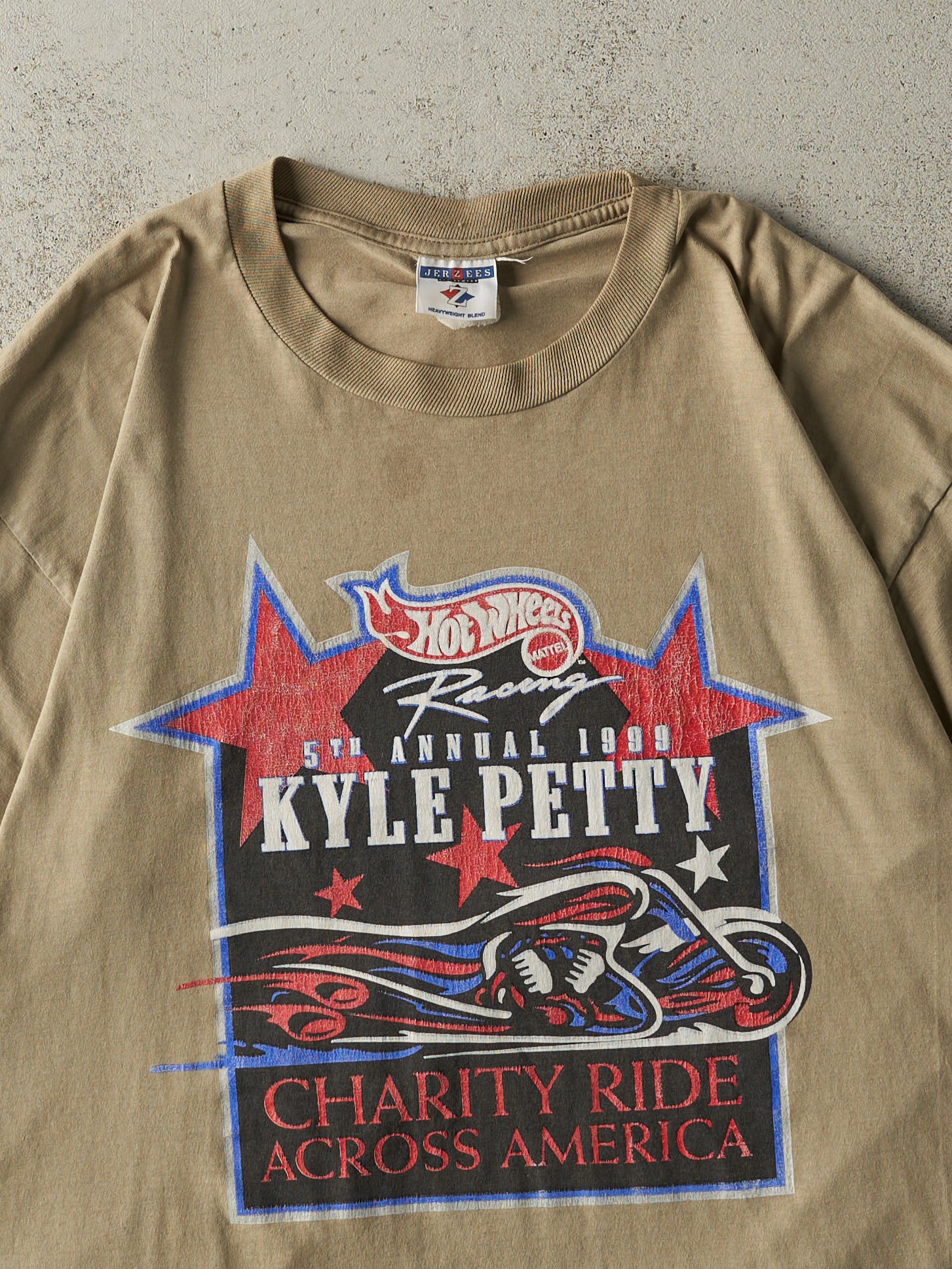 Vintage 99' Beige Kyle Petty Charity Ride Nascar Tee (L/XL)