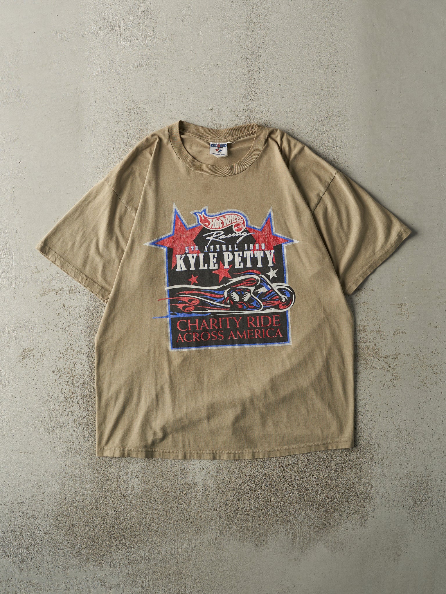 Vintage 99' Beige Kyle Petty Charity Ride Nascar Tee (L/XL)