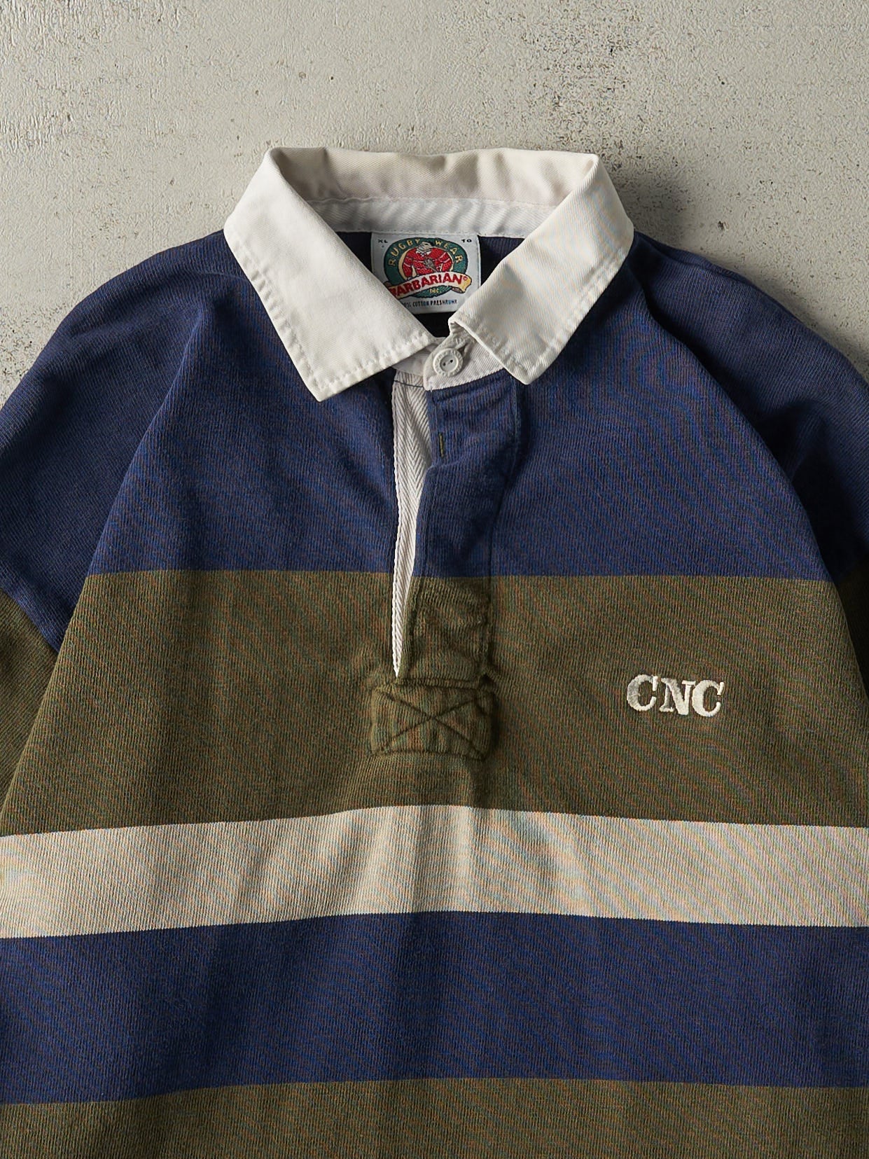 Vintage Y2K Green, Navy & Beige Rugby Shirt (L)