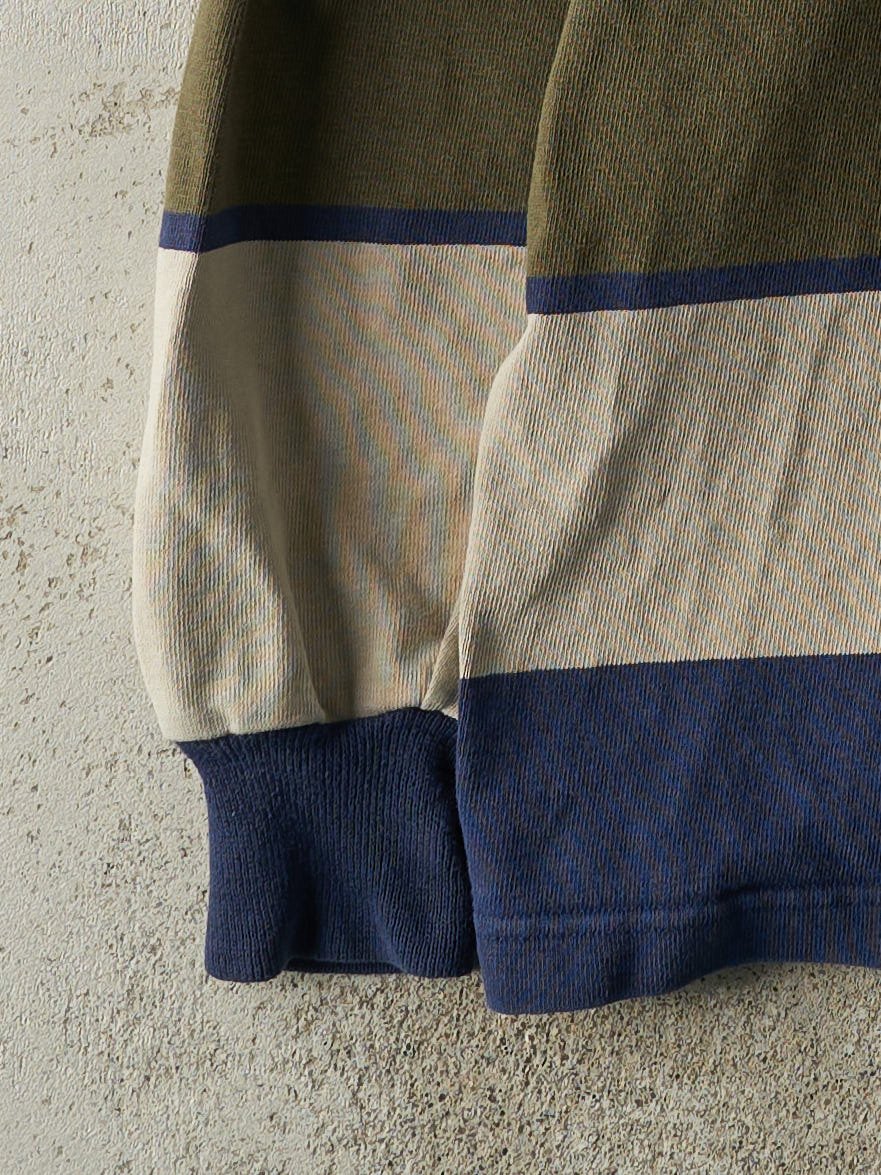 Vintage Y2K Green, Navy & Beige Rugby Shirt (L)