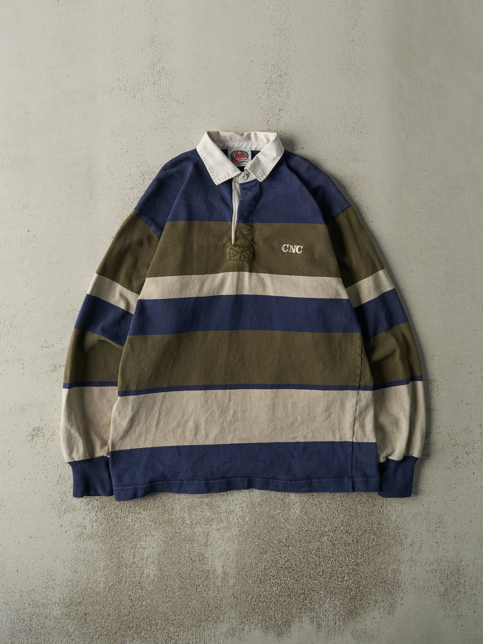 Vintage Y2K Green, Navy & Beige Rugby Shirt (L)