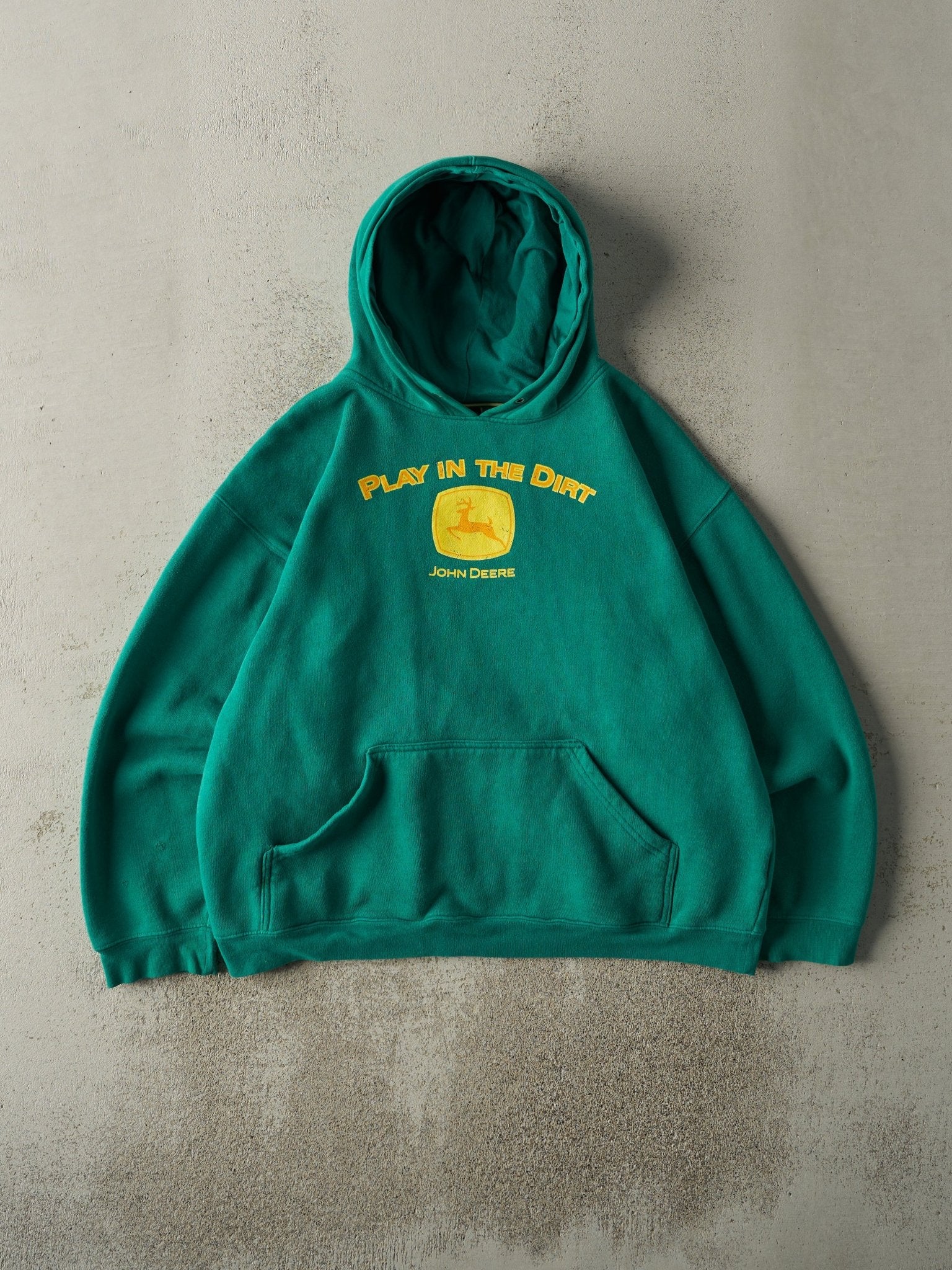 Vintage Y2K Kelly Green John Deere Boxy Hoodie (L)