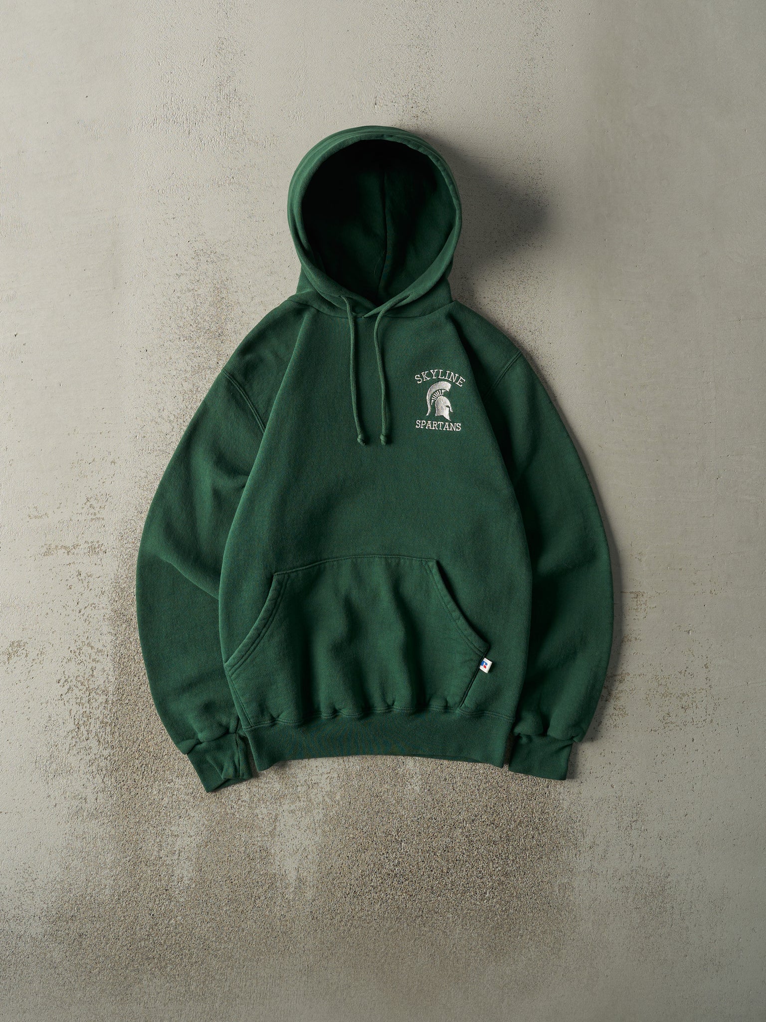 Vintage Y2K Green Embroidered Skyline Spartans Russell Athletic Hoodie (XS/S)