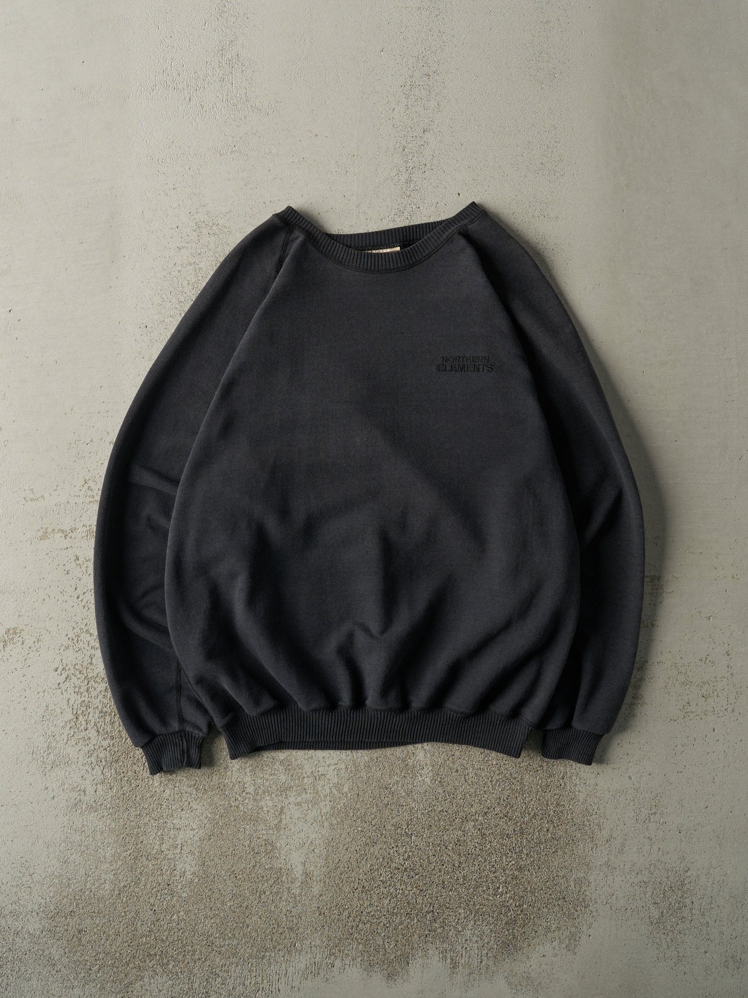 Vintage 90s Faded Black Embroidered Northern Elements Crewneck (XL)