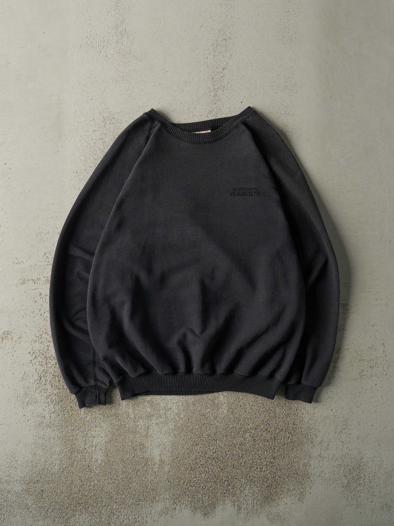 Vintage 90s Faded Black Embroidered Northern Elements Crewneck (L)