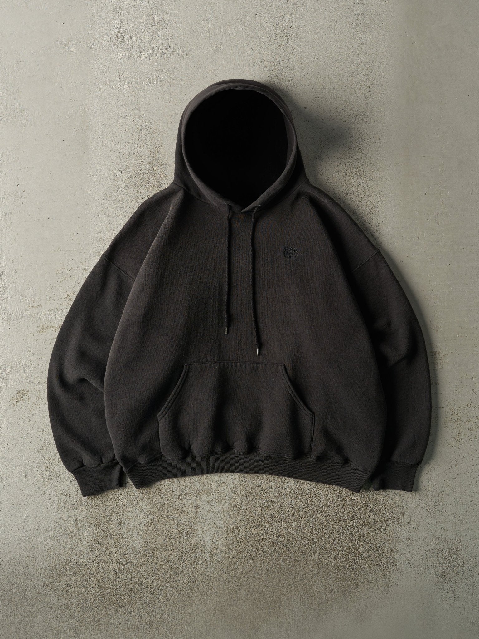 Vintage 90s Faded Black Embroidered USA Olympics Boxy Hoodie (L)
