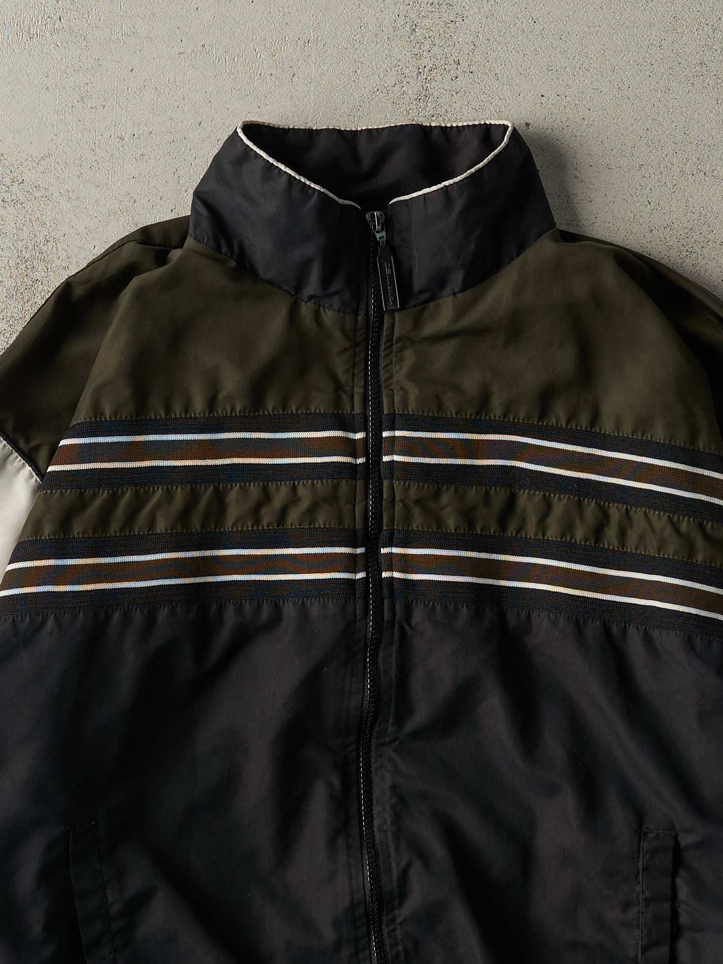 Vintage 90s Black, Green & White Perry Ellis Windbreaker Jacket (L)