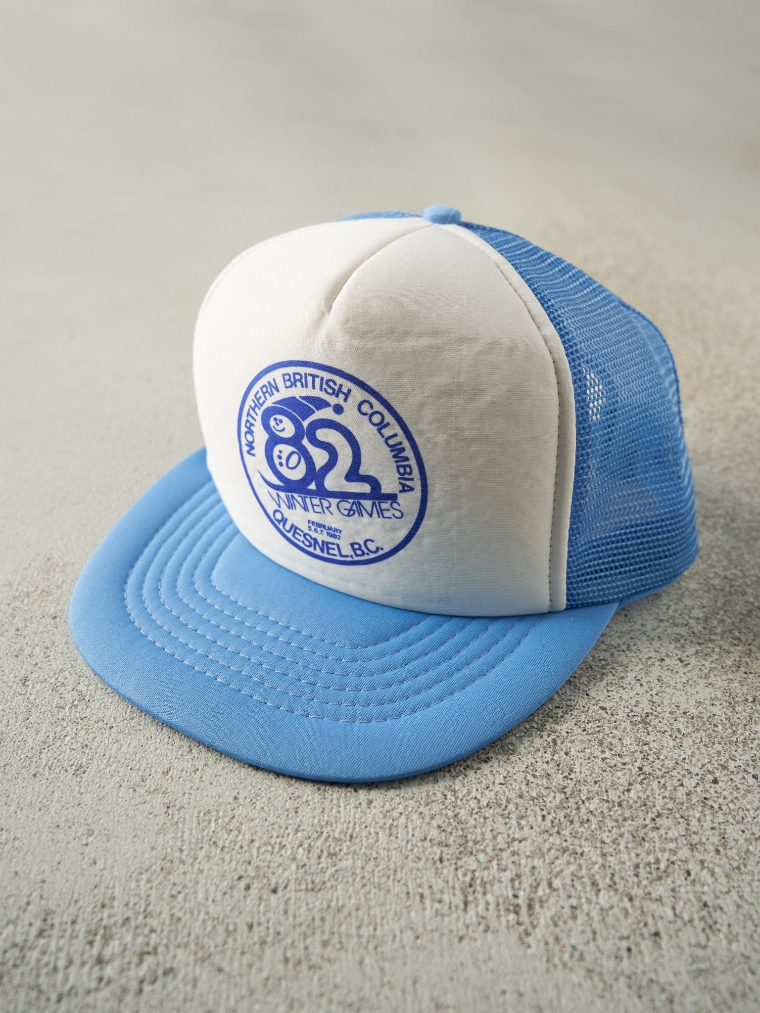 Vintage 82' Blue & White Northern British Columbia Winter Games Foam Trucker Hat
