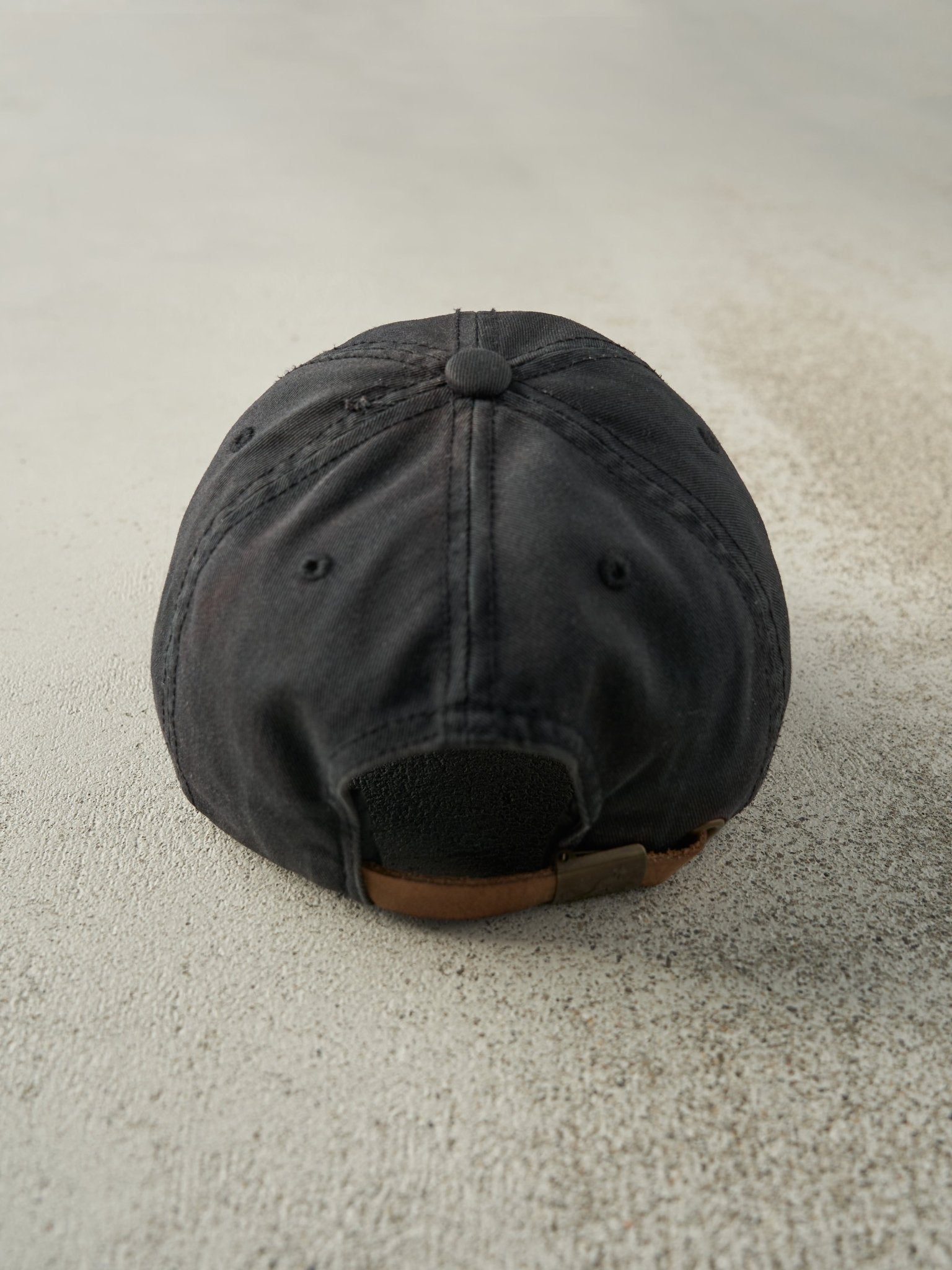 Vintage 90s Black Embroidered Kangol Leather Strapback Hat