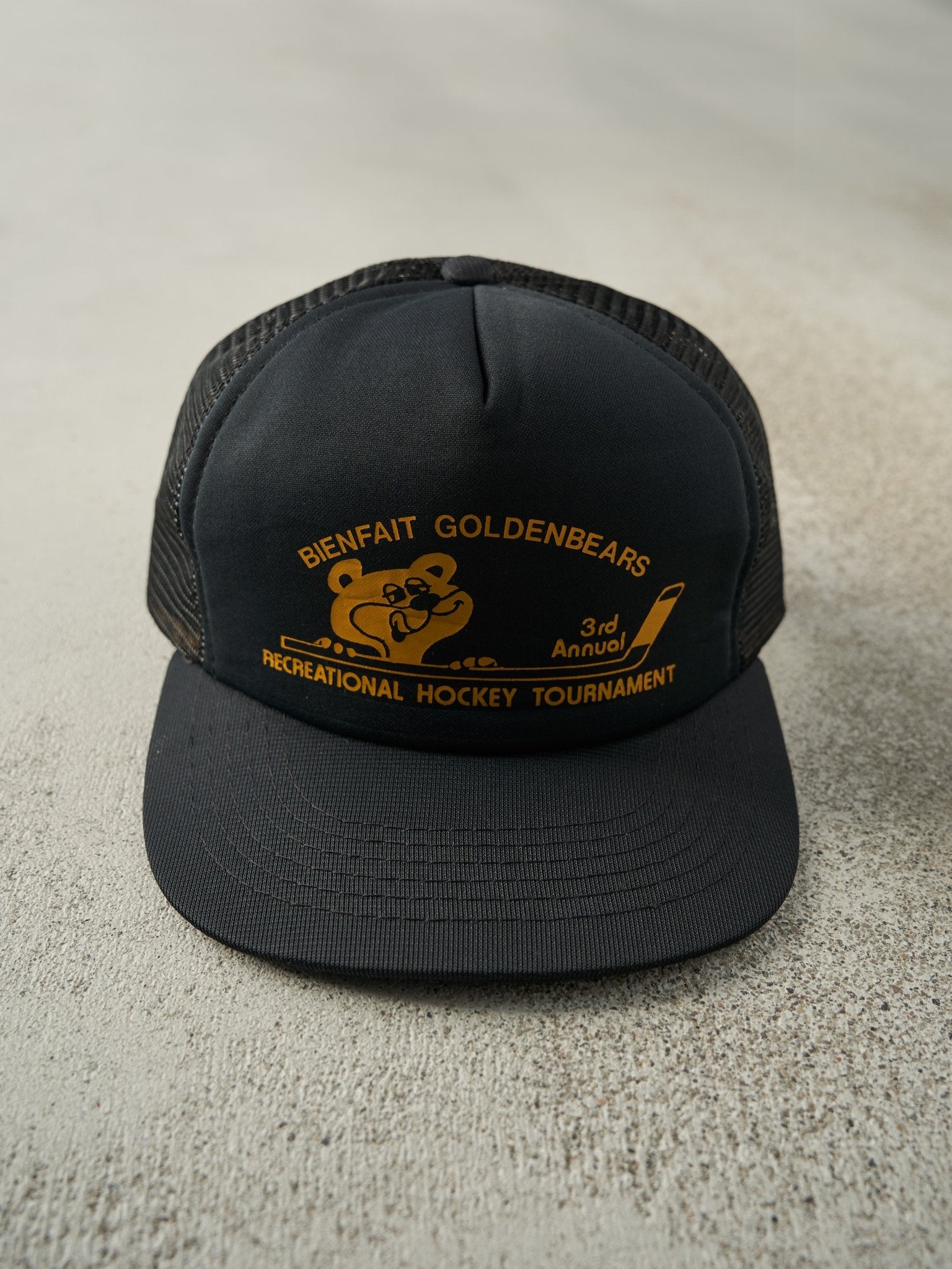 Vintage 90s Black Goldenbears Hockey Tournament Foam Trucker Hat