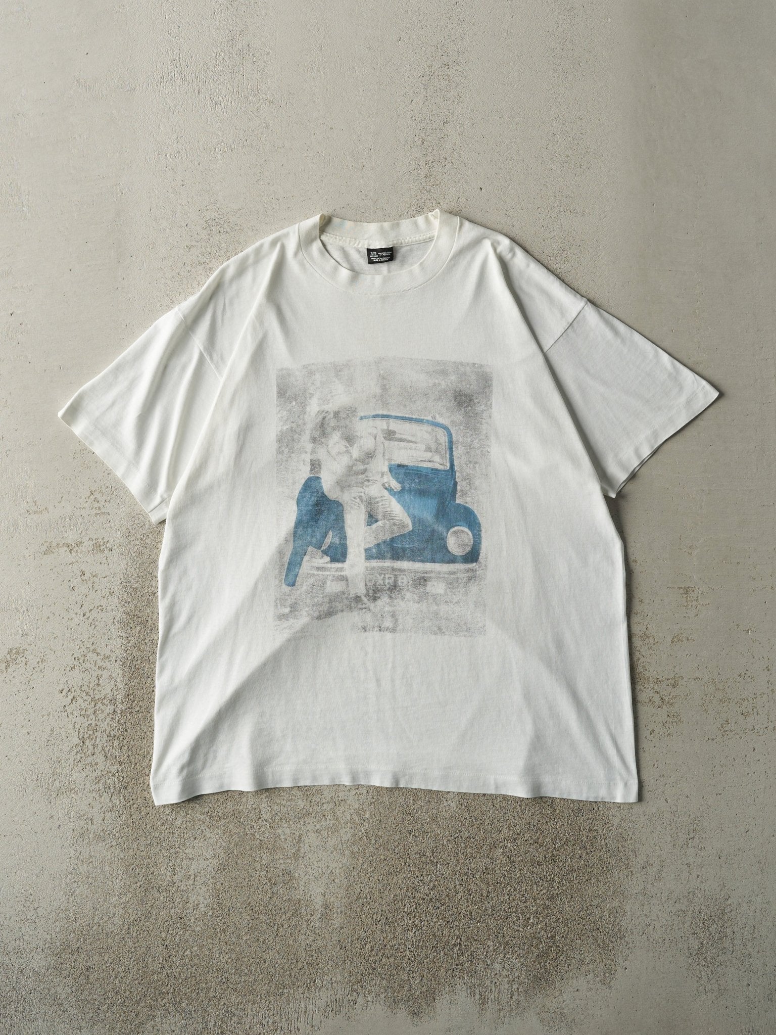 Vintage 90s White Advertisement Single Stitch Tee (L)