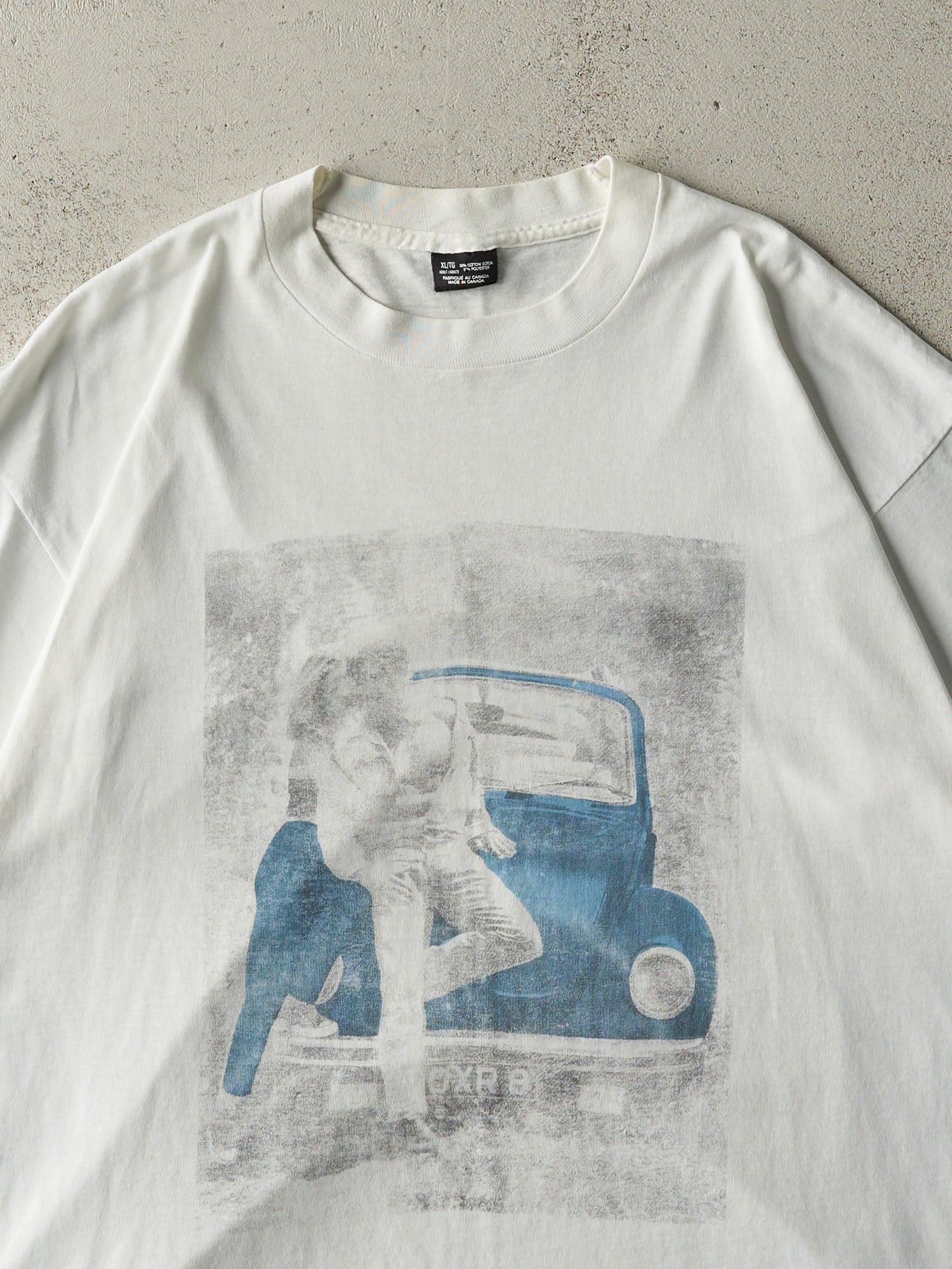 Vintage 90s White Advertisement Single Stitch Tee (L)