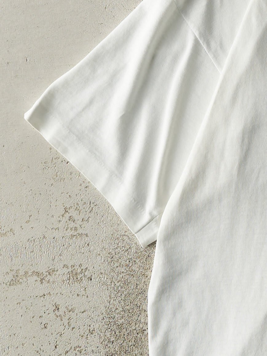 Vintage 90s White Advertisement Single Stitch Tee (L)