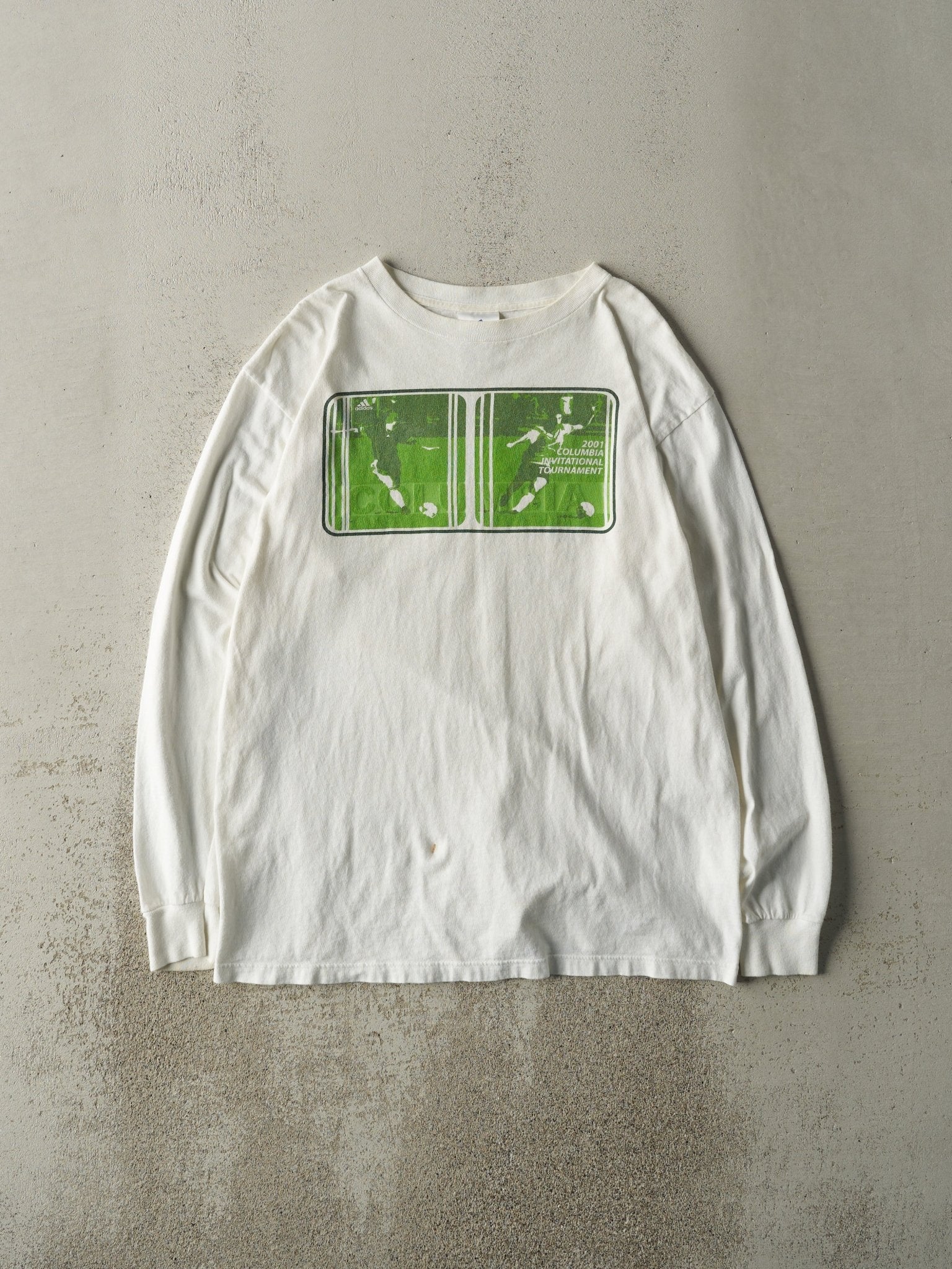 Vintage 01' White Adidas Soccer Long Sleeve (M)