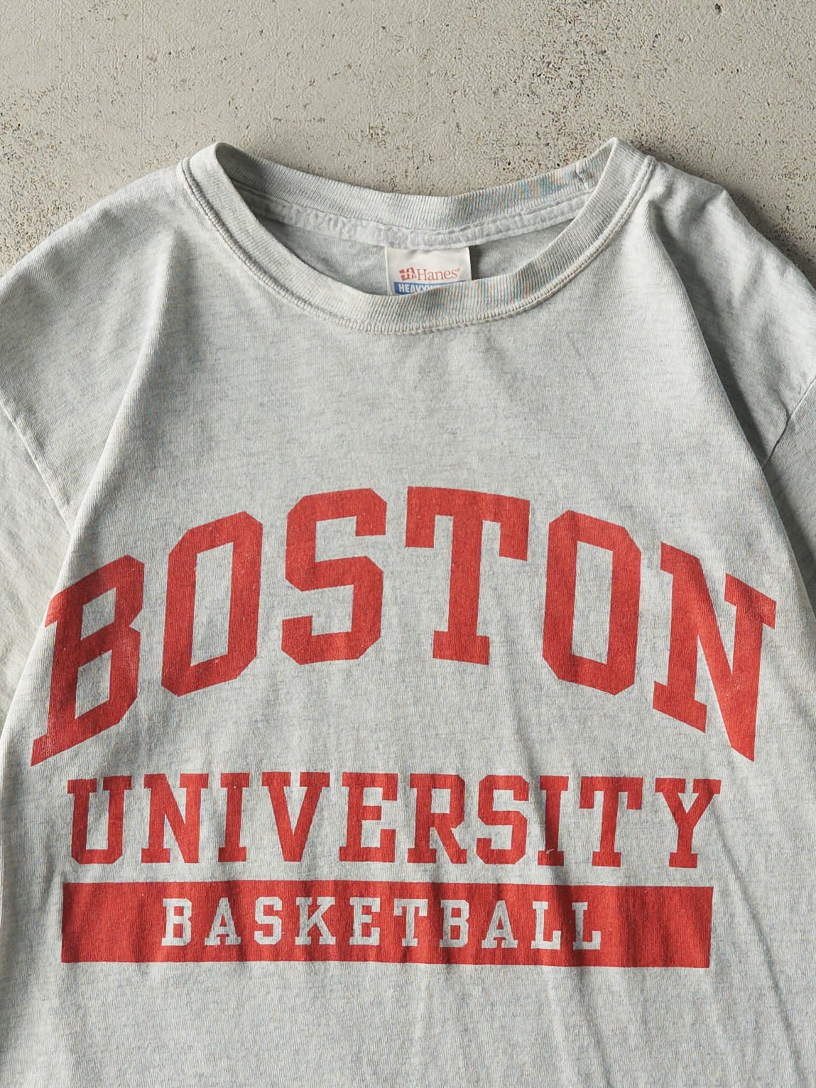 Vintage Y2K Heather Grey Boston University Basketball Tee (XS)